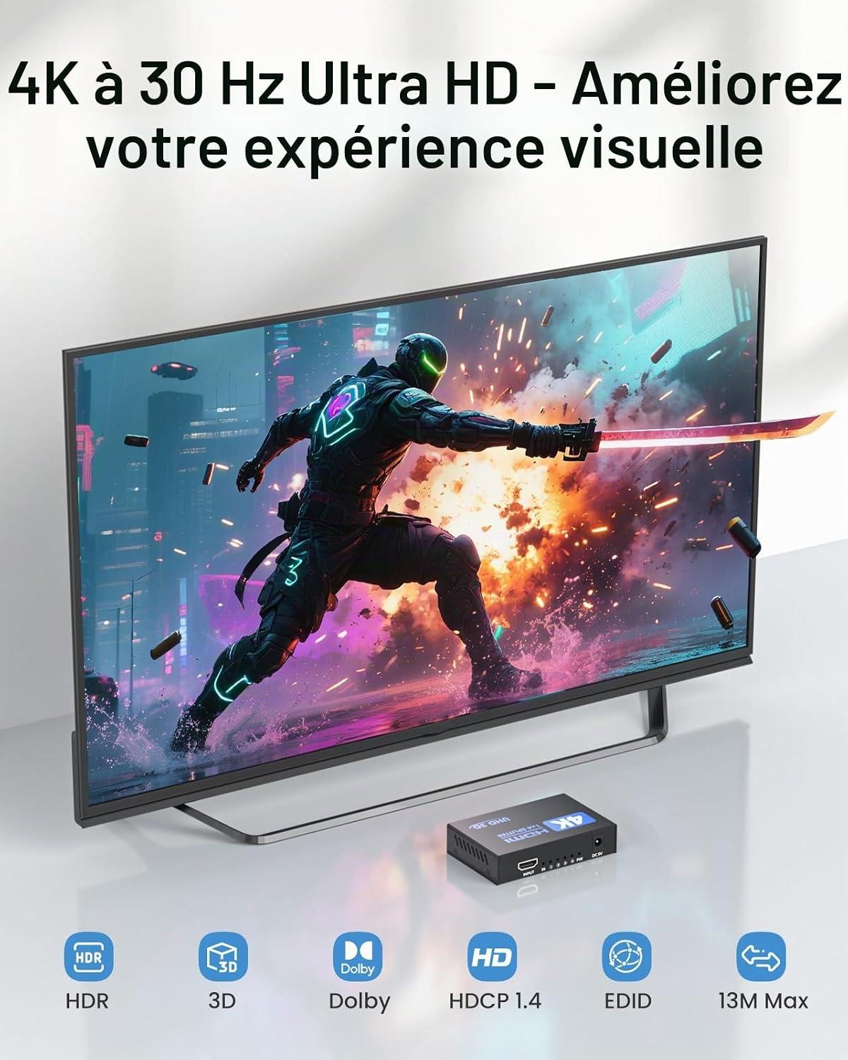 Thumbnail 2 de Répartiteur HDMI 1x4 4K (Duplicateur) – 1 Entrée vers 4 Sorties avec EDID HDCP HDR et 3D