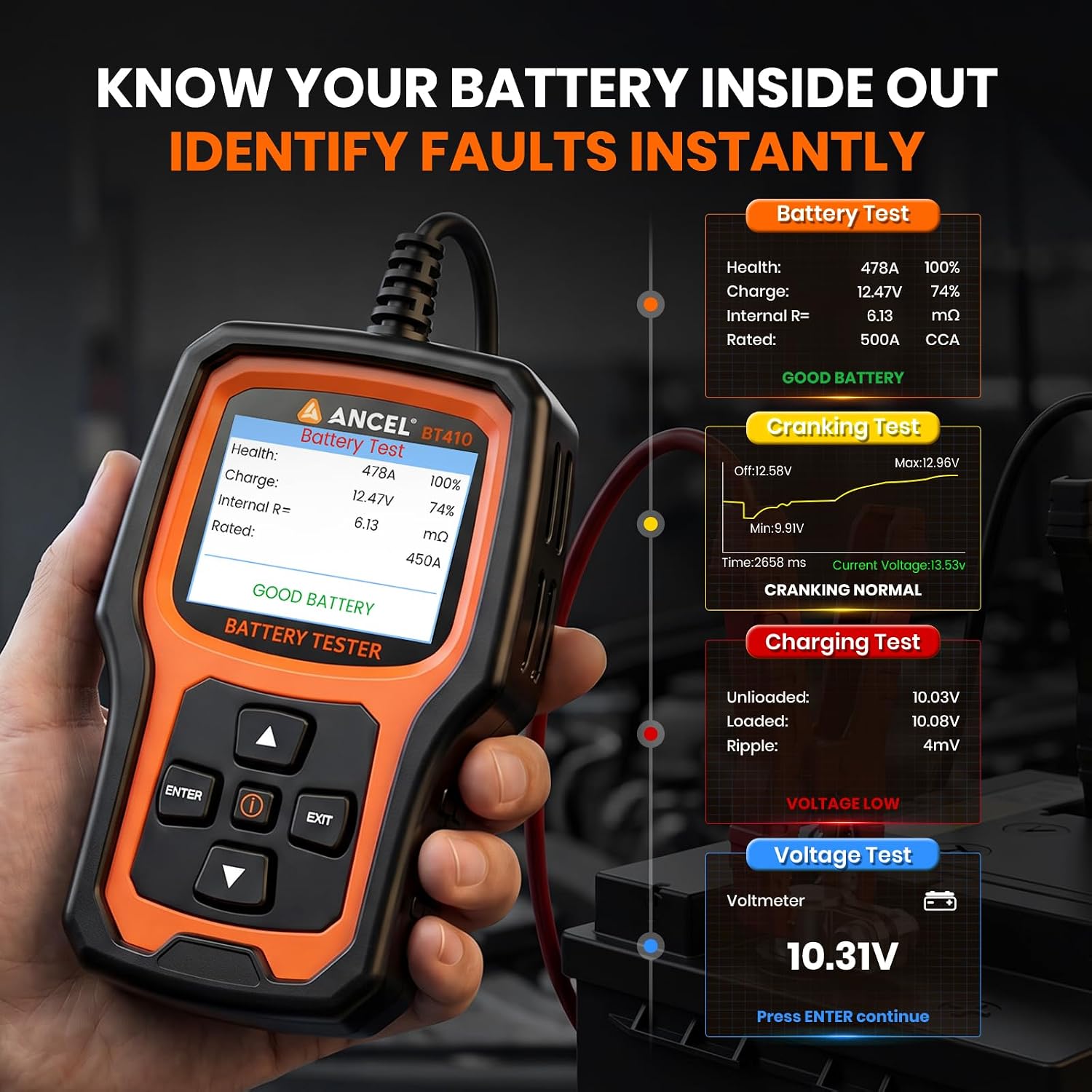 Thumbnail 3 de ANCEL BT410 12V/24V Car Battery Tester – 4-in-1 Professional Battery, Cranking, Charging & Voltage Tester