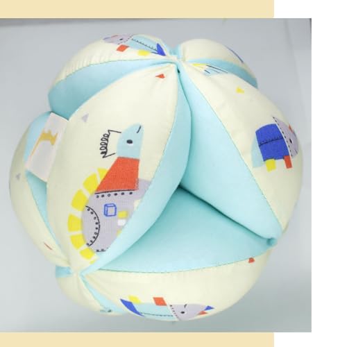 Detalle de Surikatokids Pelota Montessori - Bola Sensorial Bebe (Dinos) de algodón 100% con cascabel
