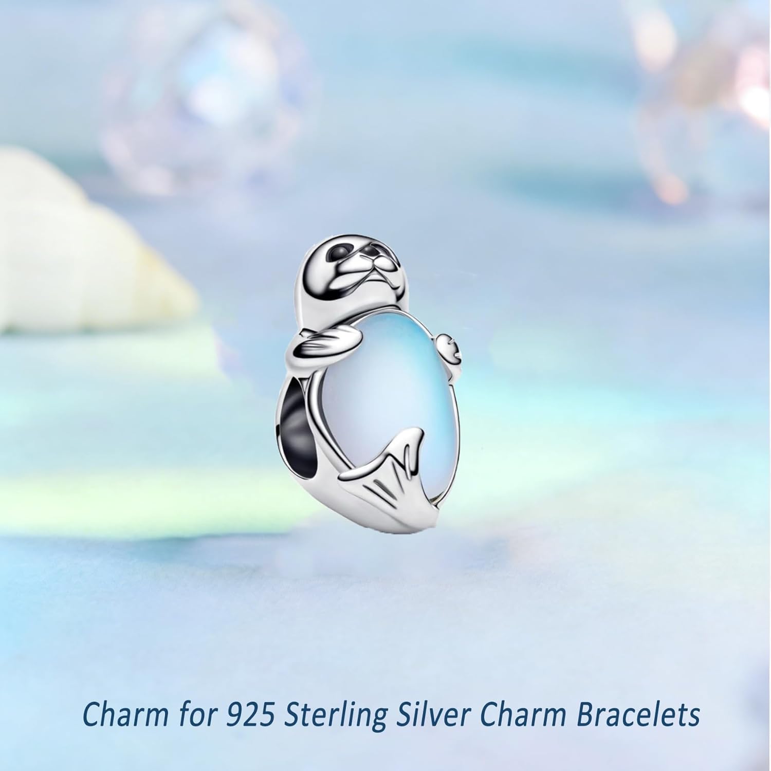 Thumbnail 2 de Hevdlt Charm Anhänger – Seehund mit Mondstein-Optik, 925 Sterlingsilber, 5A Zirkonia, passend für europäische Armbänder und Halsketten