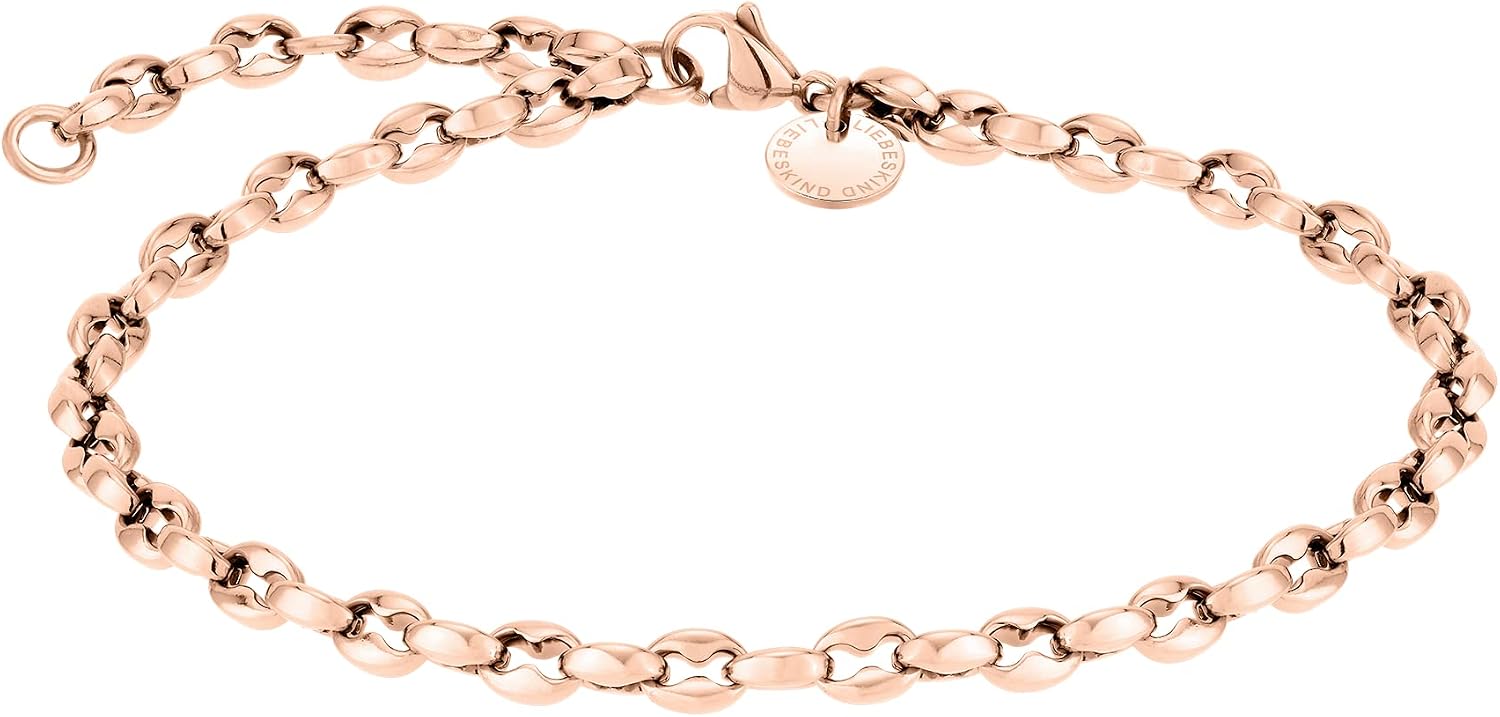 Detalle de LIEBESKIND BERLIN Damen Fußkette Edelstahl – Herzanhänger und Panzerkette, 25 cm, IP Roségold