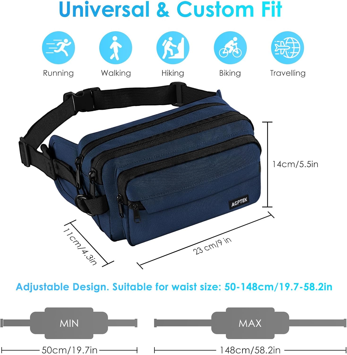 Detalle de AGPTEK Sac Banane Ceinture de Course – Grand容量, Poches Multiples et Blocage RFID
