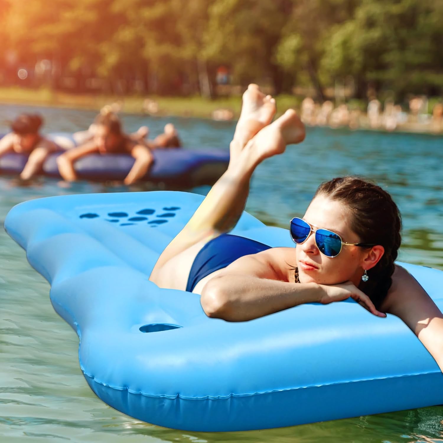 Thumbnail 5 de Faburo Aufblasbare Luftmatratze Schwimm Party Tisch 175x75x15 cm – faltbar, ohne Becher