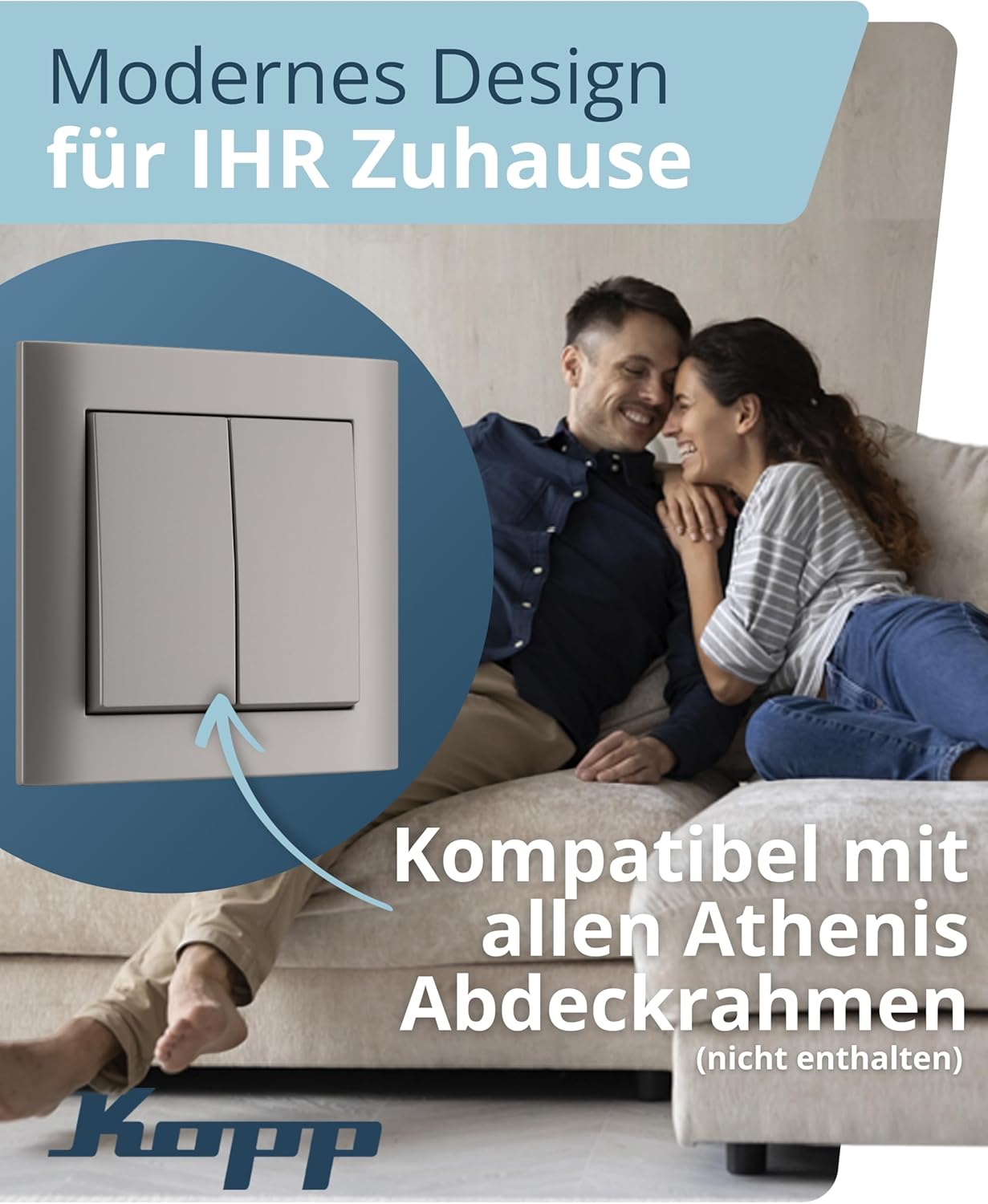 Thumbnail 2 de Kopp ATHENIS Serienschalter in Stahlfarben – Hochwertiger Doppel-Lichtschalter mit 10AX Schaltvermögen, IP20, Unterputz