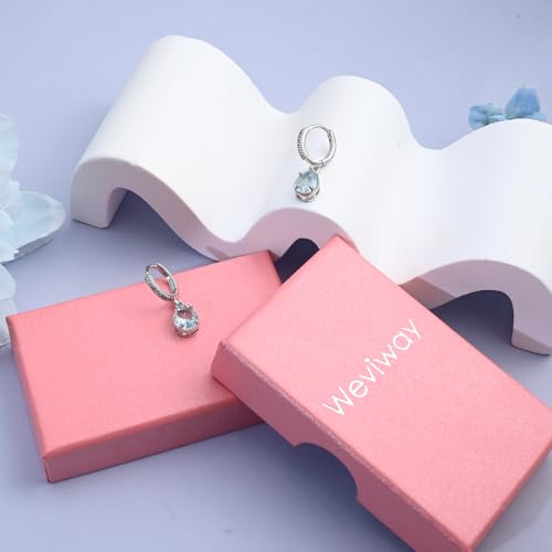 Thumbnail 6 de Weviway Silver Aquamarine Drop Earrings – Teardrop Crystal Hoop with Lever-Back Closure