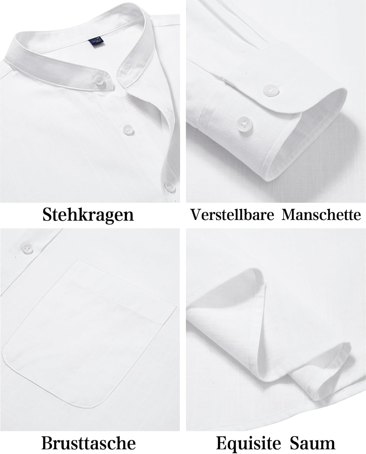 Thumbnail 5 de J.VER Leinenhemd Herren Langarm mit Stehkragen – atmungsaktives Leinen-Baumwoll-Shirt, Regular Fit