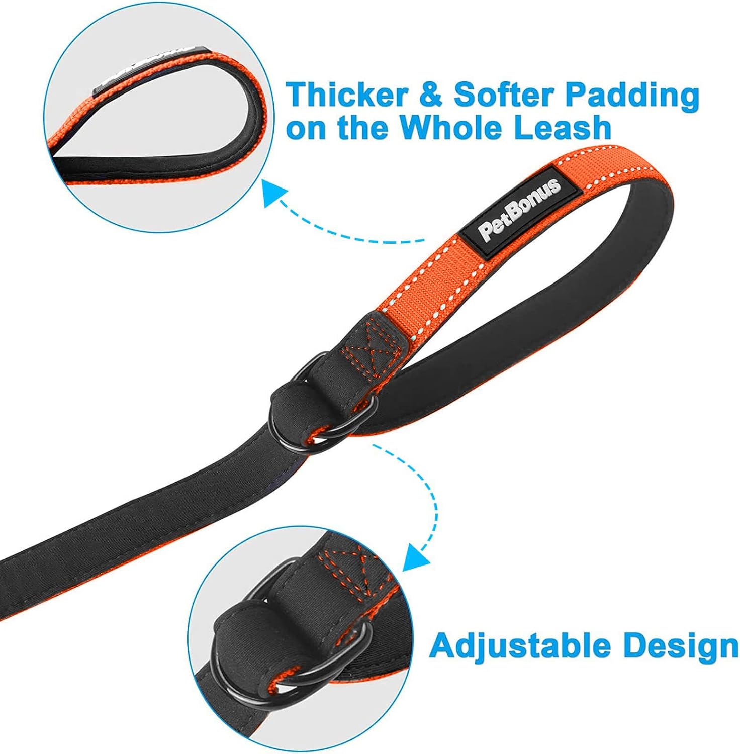Thumbnail 2 de PetBonus Short Dog Lead Safety Wrist Strap for Retractable Leads (Orange) – Reflective, Adjustable Padded Handle