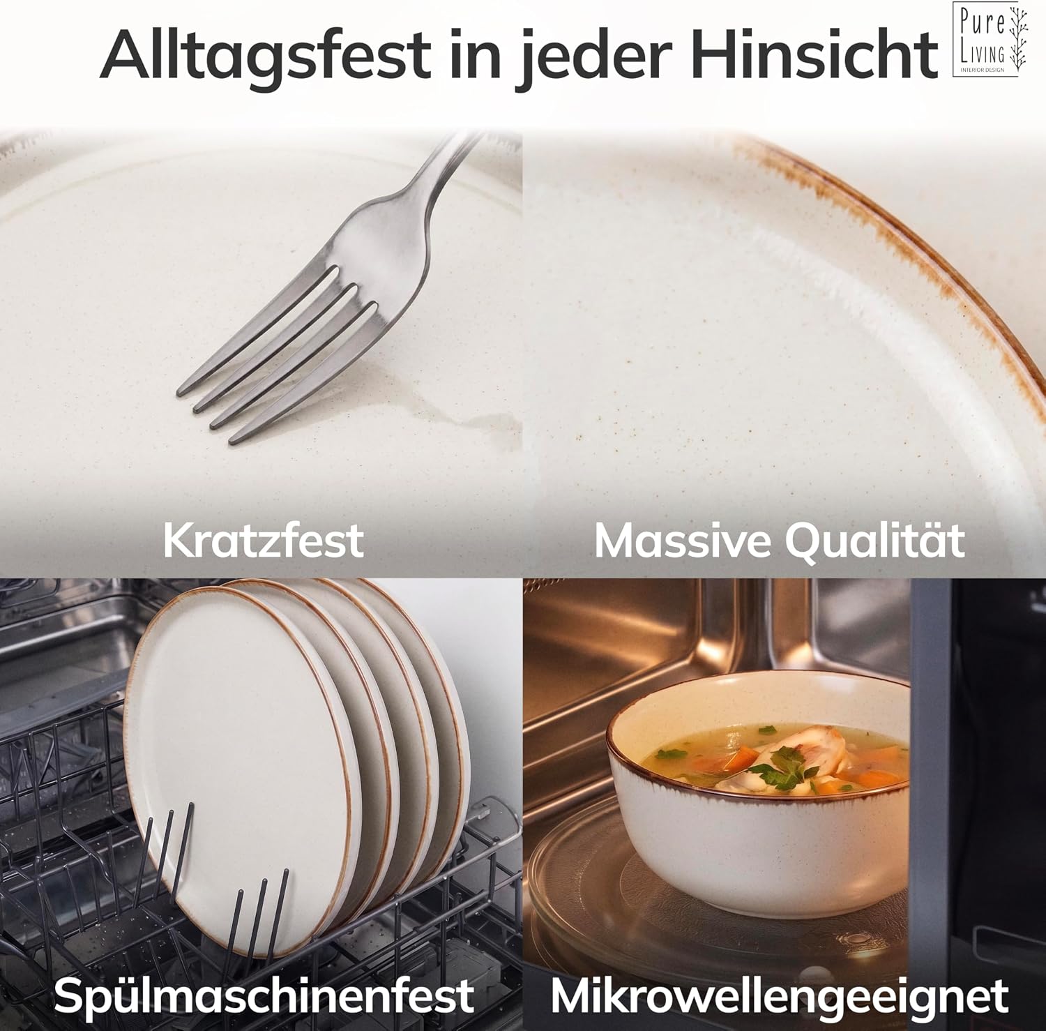 Detalle de Steingut Geschirrset Rustic 24-tlg. für 6 Personen – Pure Living in Beige
