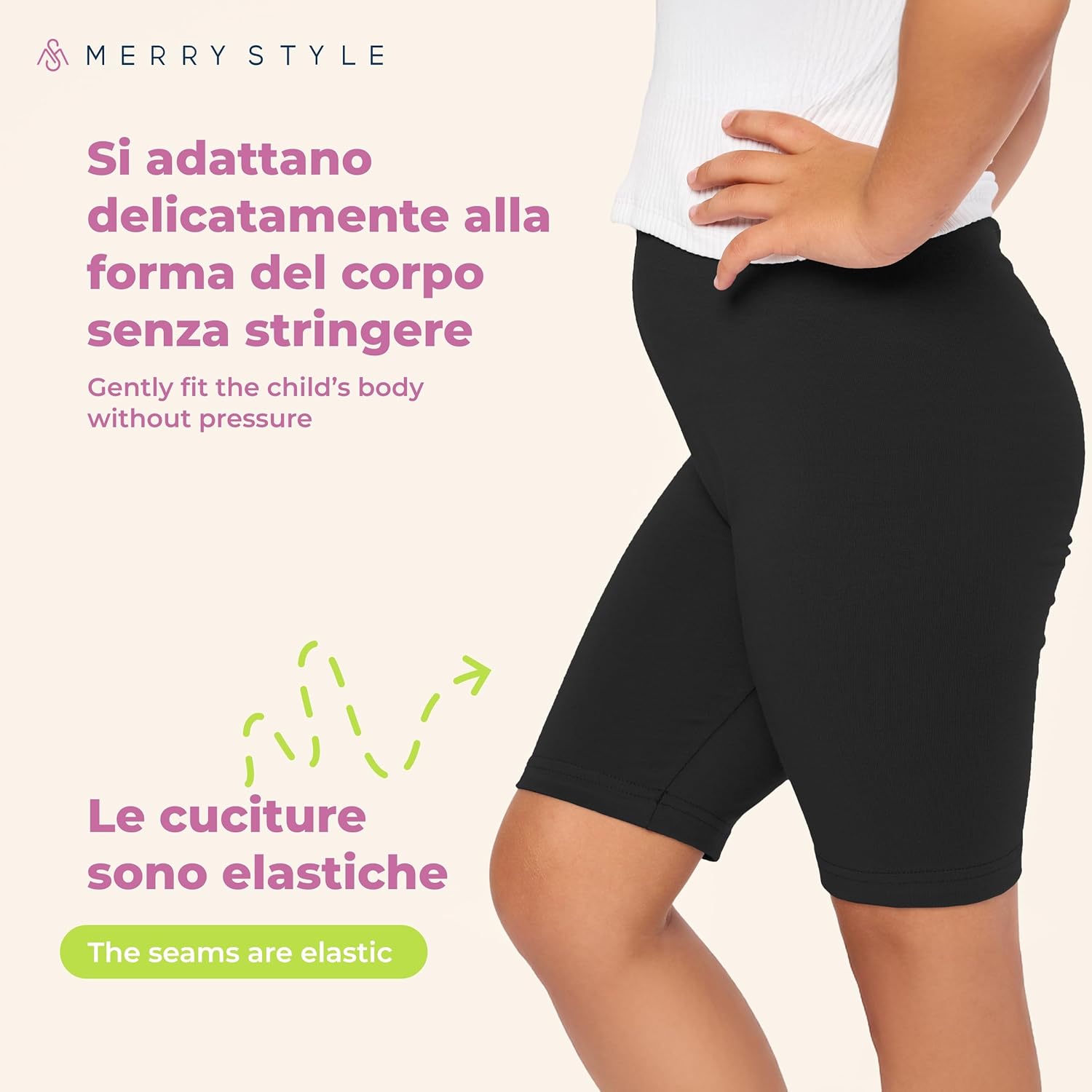 Detalle de Merry Style Leggings Corti Bambina e Ragazza MS10-227: comfort e versatilità per ogni stagione