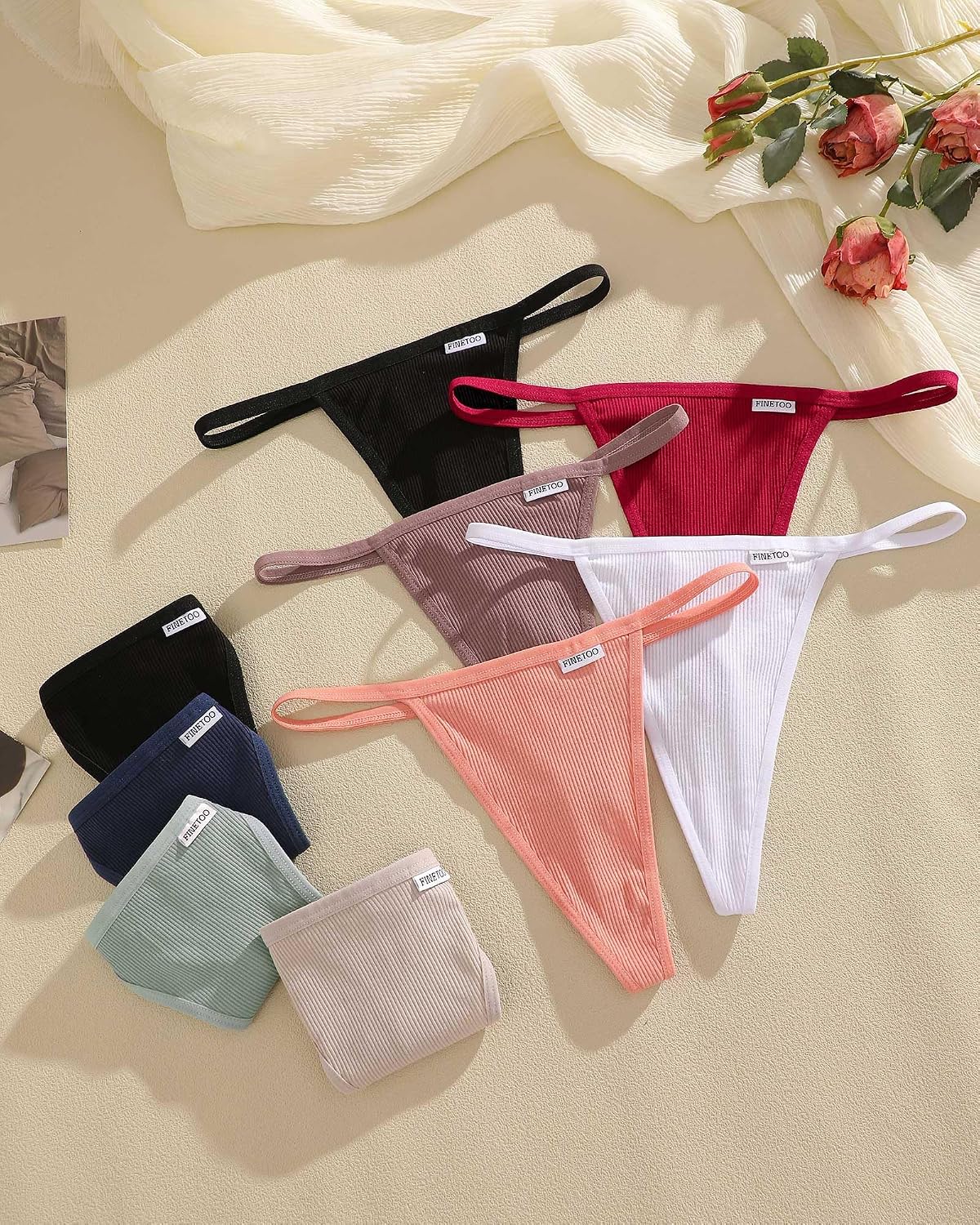 Detalle de FINETOO 10-Pack Cotton G-String Thongs, Low-Rise Stretch, Sizes S–XL