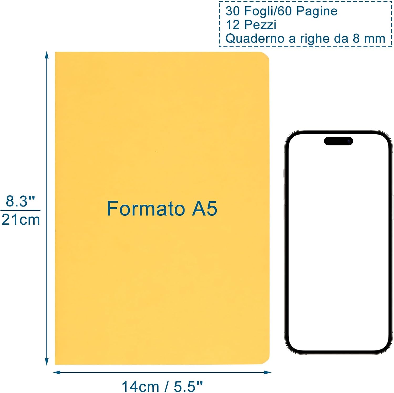 Detalle 2 de ZCZN-Quaderno Appunti A5: confezione da 12 quaderni rigati, 60 pagine ciascuno, carta FSC premium