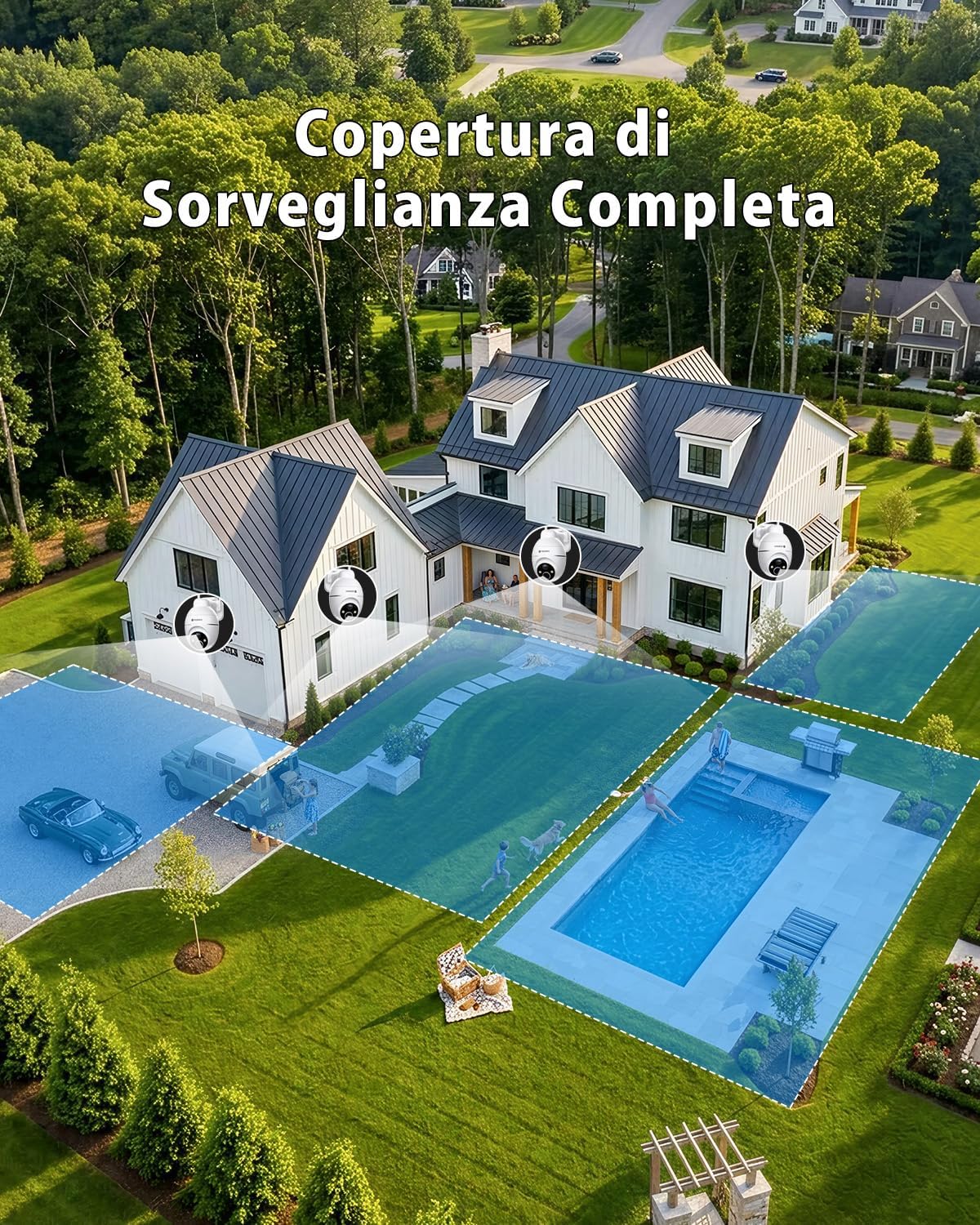 Detalle de YESKANO 2K Telecamera Wi-Fi Esterno Senza Fili con Pannello Solare: Sorveglianza 360° PTZ, Visione Notturna a Colori