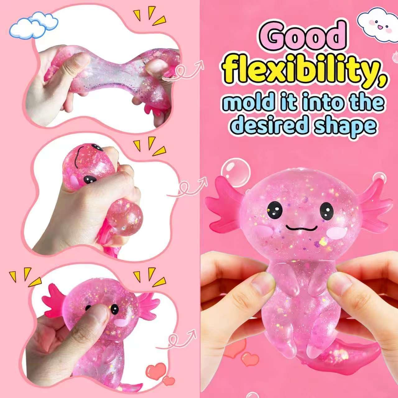 Detalle de EQOA Axolotl Squishy Stress Ball, Pink TPR Fidget Toy