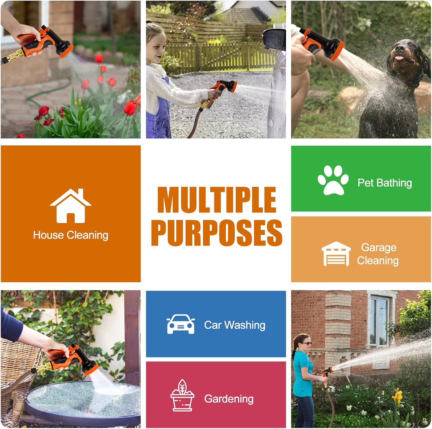 Thumbnail 6 de Hose Pipe Upgraded 3750D Garden Hose with 8-Function Spray Gun – 75FT/22.5M