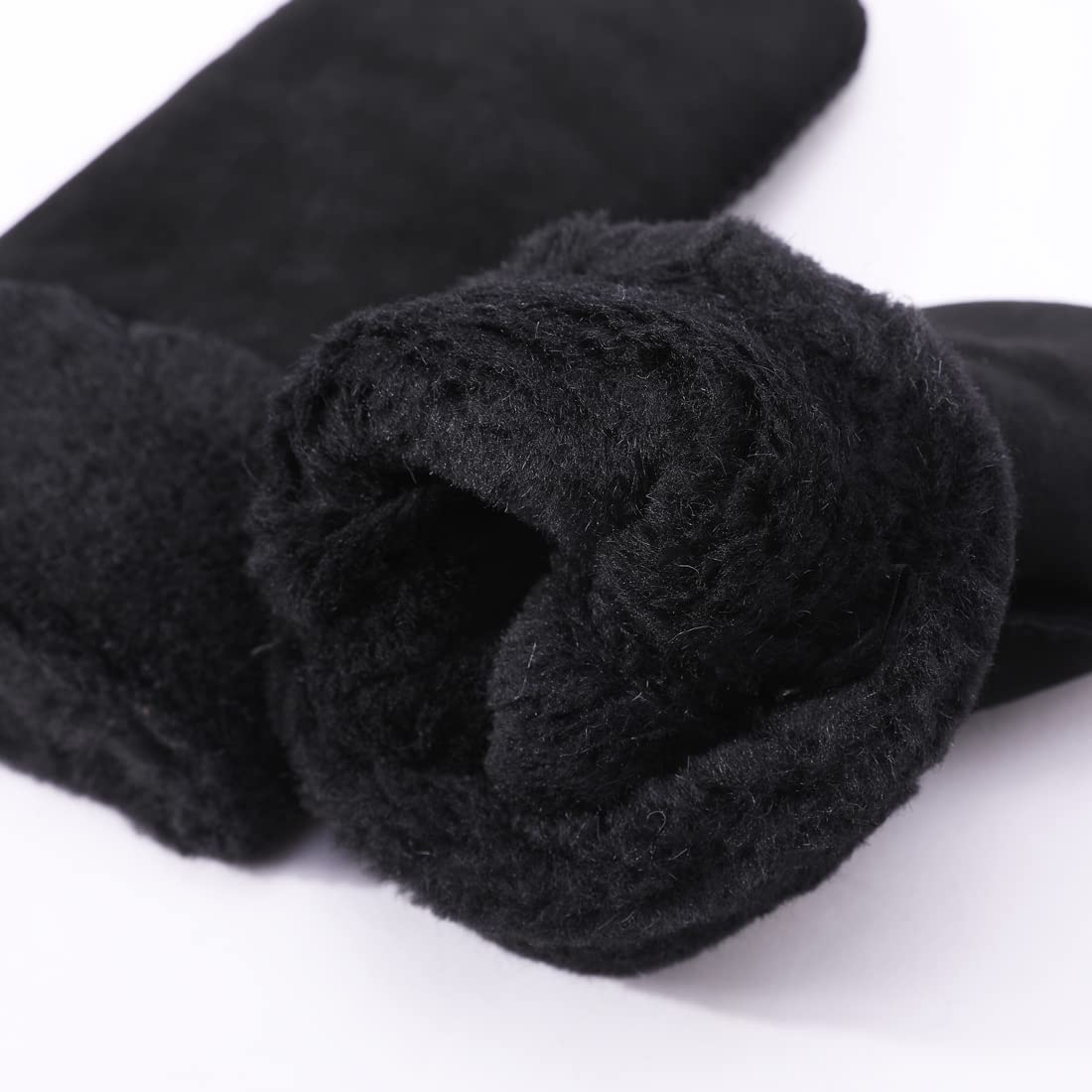 Detalle de Harssidanzar Herren Winter Fäustlinge – Lederfäustlinge mit Lammfellfutter und Pelzmanschette KM042EU