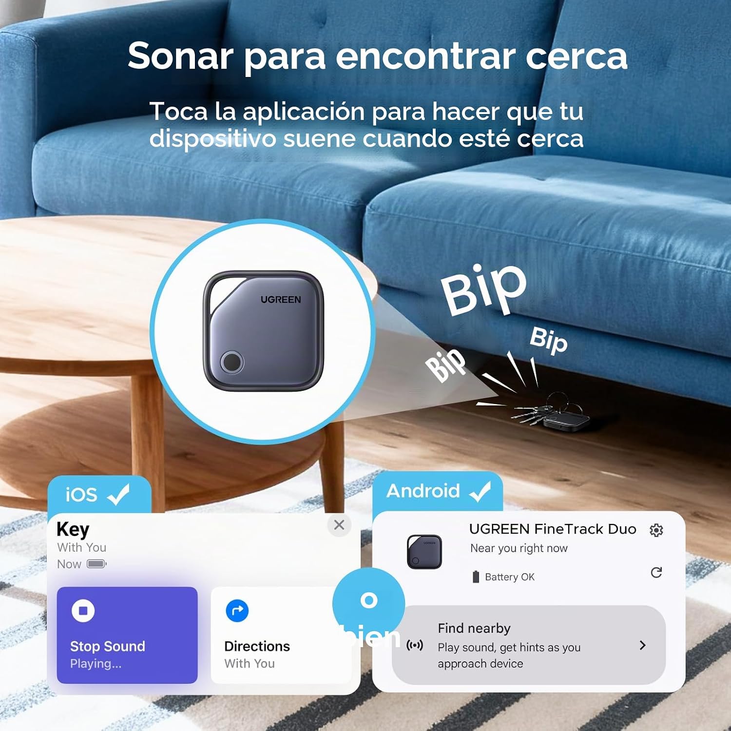 Detalle 1 de UGREEN FineTrack Duo Smart Finder con Find My/Find Hub, localizador Bluetooth y carga USB-C