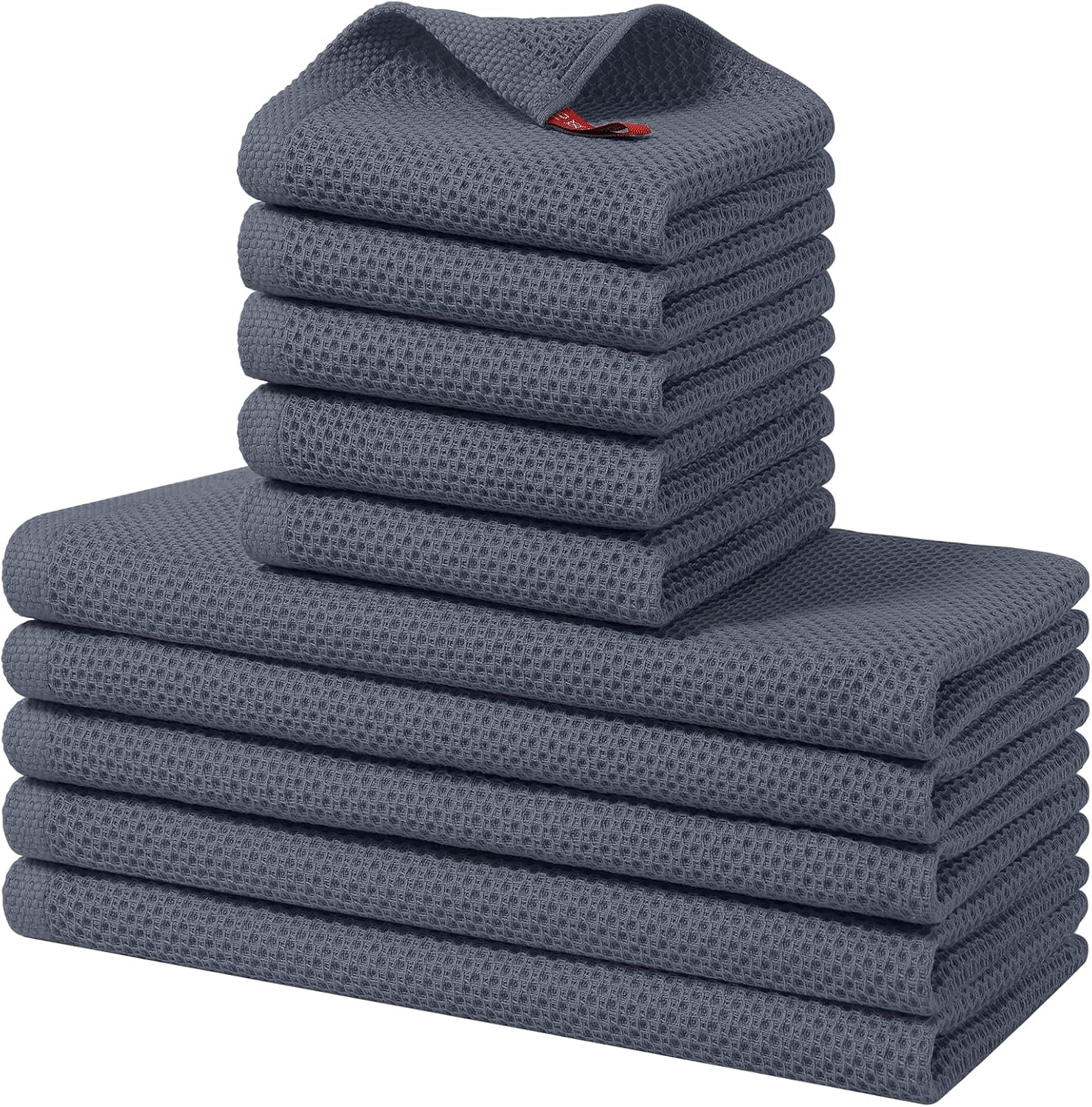 Detalle de Homaxy 100% Cotton Kitchen Towels & Dishcloths Set (10-Pack) — 12x12" & 13x28", Dark Grey