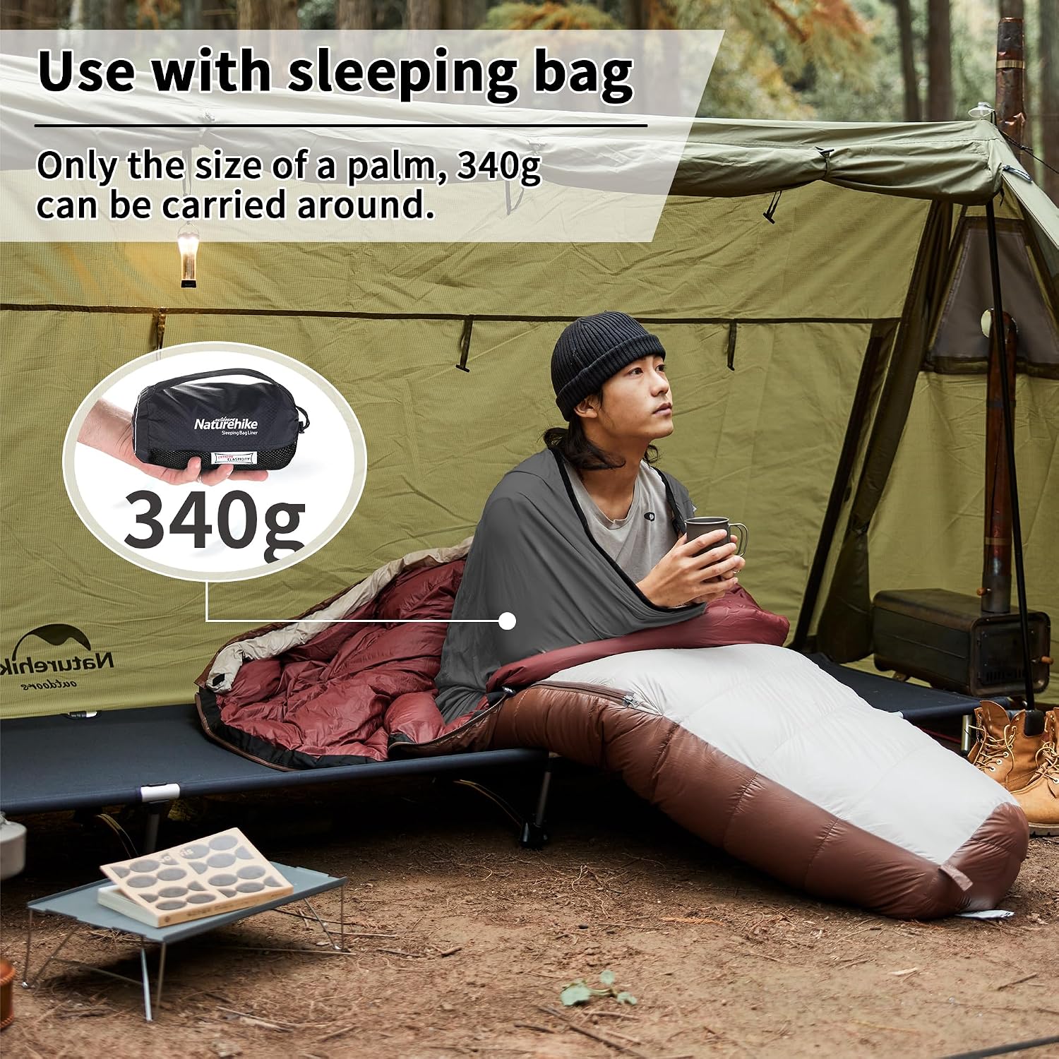 Detalle de Naturehike Ultralight Hut Sleeping Bag Liner (liner only) – 340g, high elasticity travel sheet