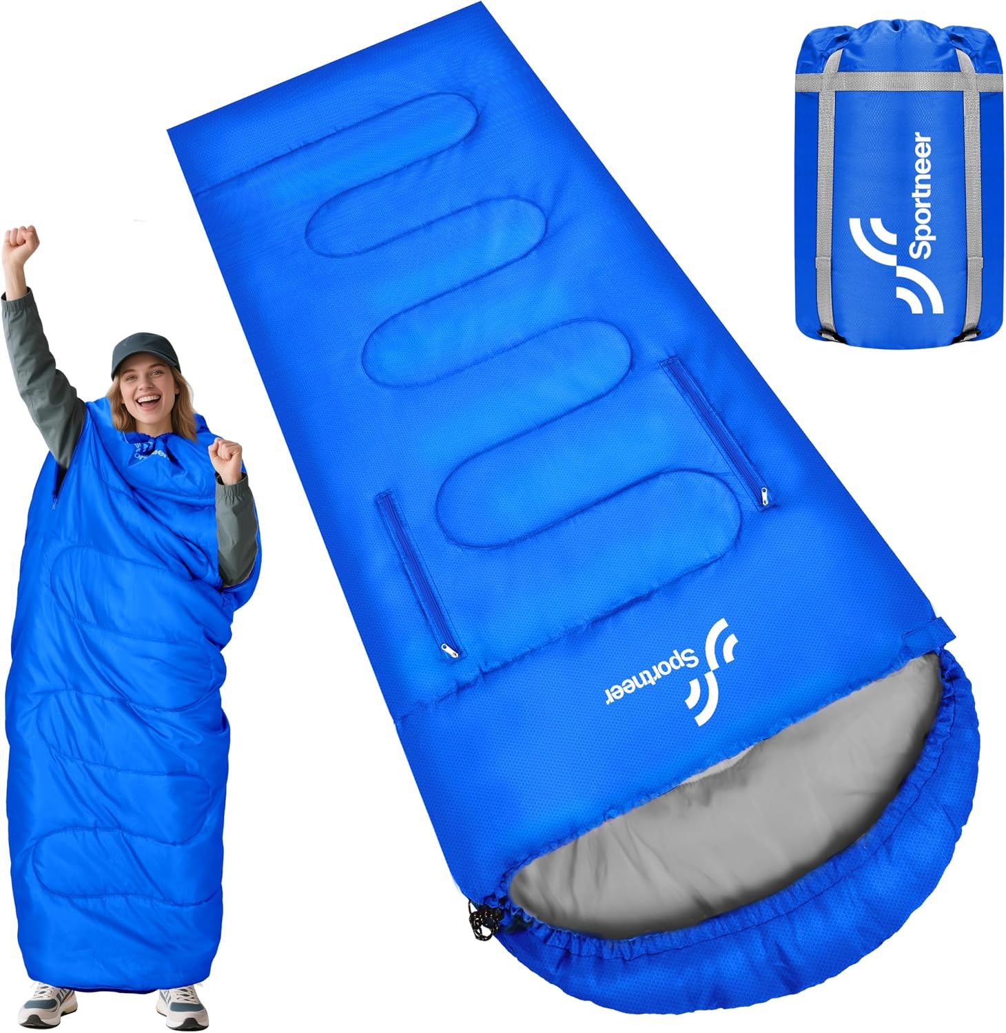 Detalle de Sportneer Wearable Sleeping Bag, Walkable Design with Arm Zippers