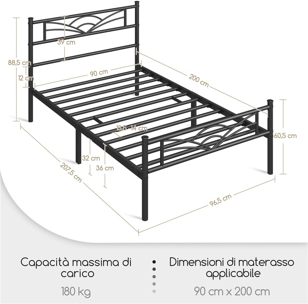 Detalle 2 de Yaheetech Struttura Letto Singolo in Ferro 90 × 200 cm con Testiera a Forma di Nuvole e Spazio Aggiuntivo