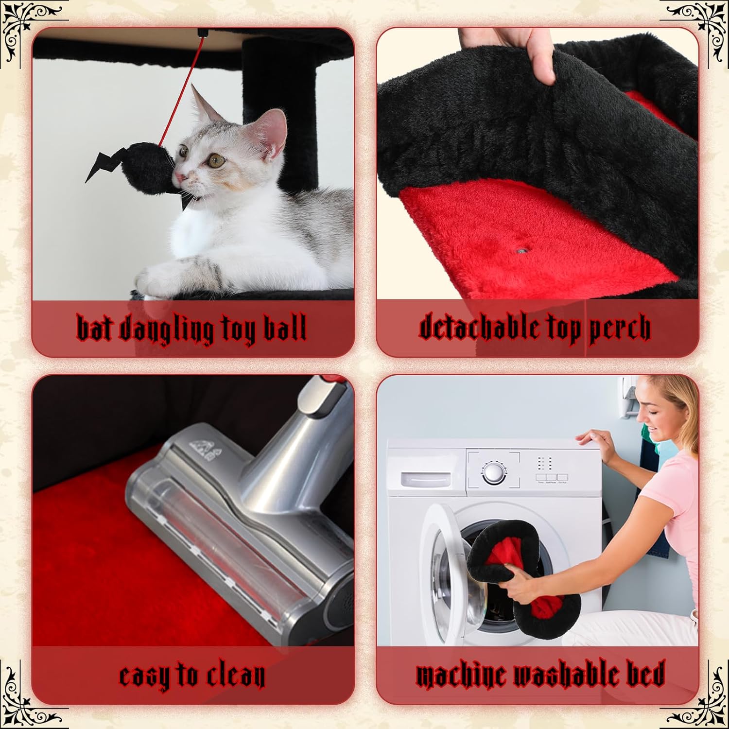 Thumbnail 3 de PAWZ Road 143cm cat tree with metal frame, big hammock and 2-door condo house (black)