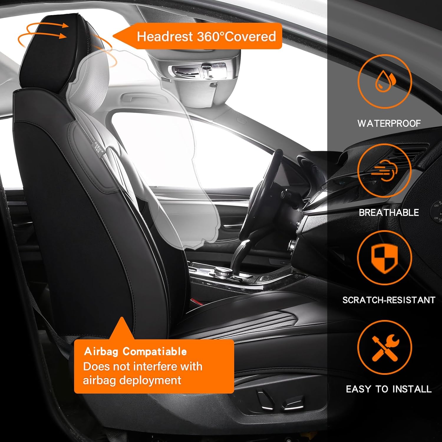Thumbnail 4 de MINGBRON Full Set Car Seat Covers - Leather Look, Waterproof Protection