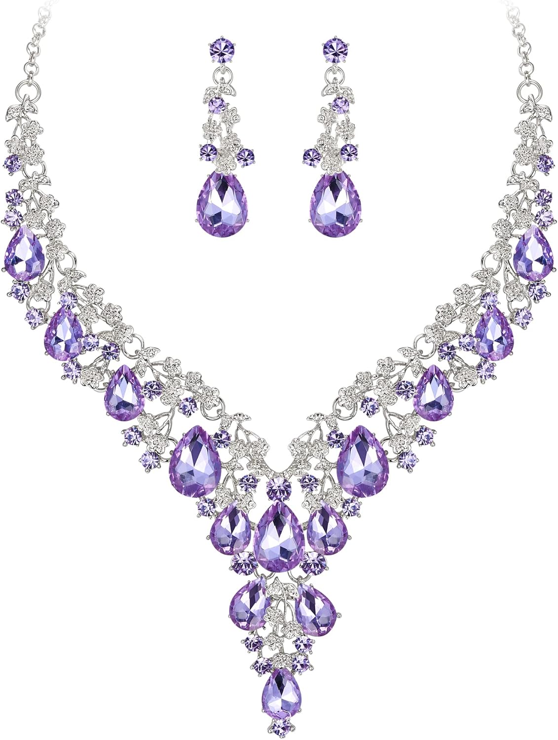Thumbnail 4 de Parure bijoux de mariage Clearine : collier chaîne ajustable + boucles d’oreilles strass cristal