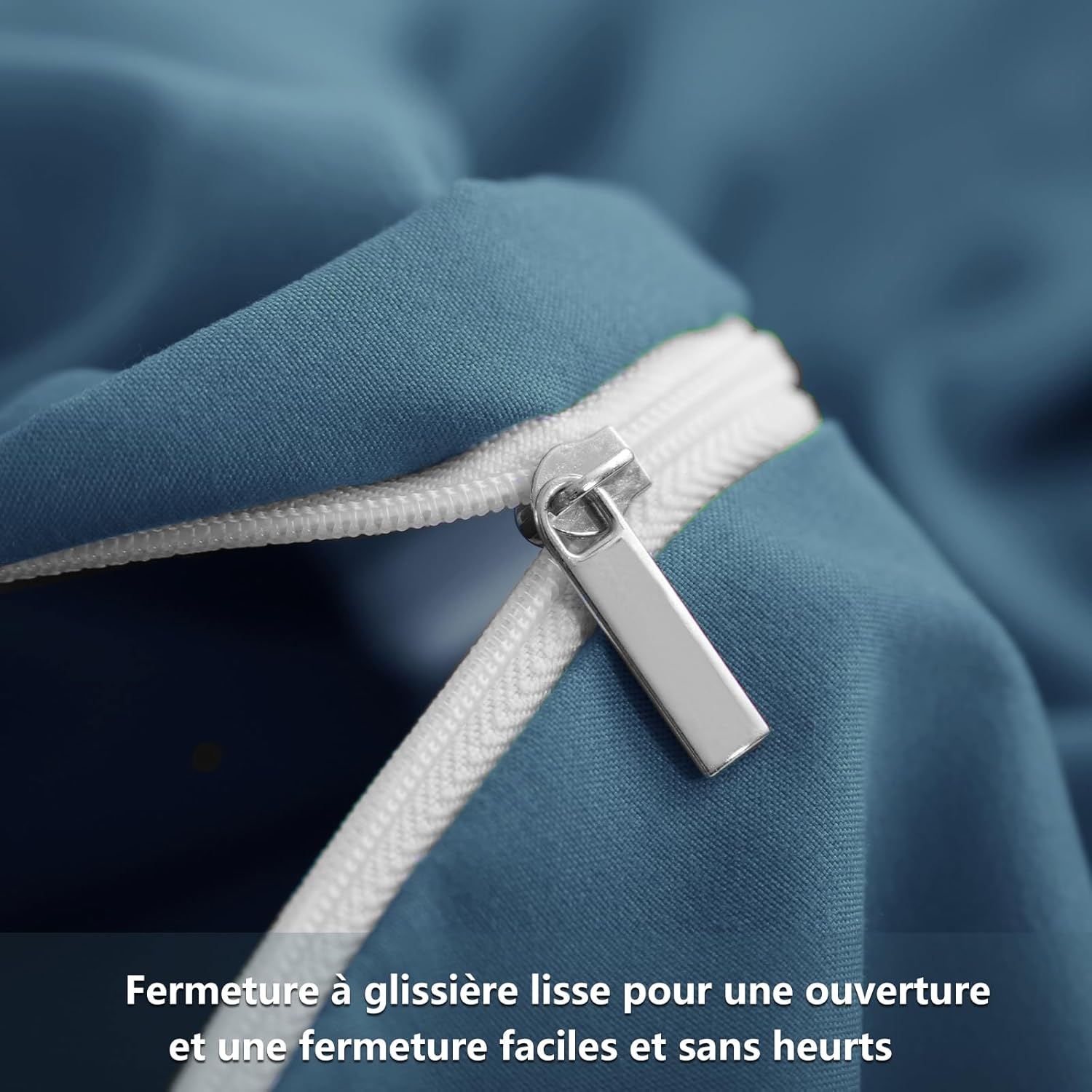 Thumbnail 5 de RUIKASI Housse de couette microfibre 140x200 cm bleu poussiéreux avec fermeture éclair (parure 1 personne)