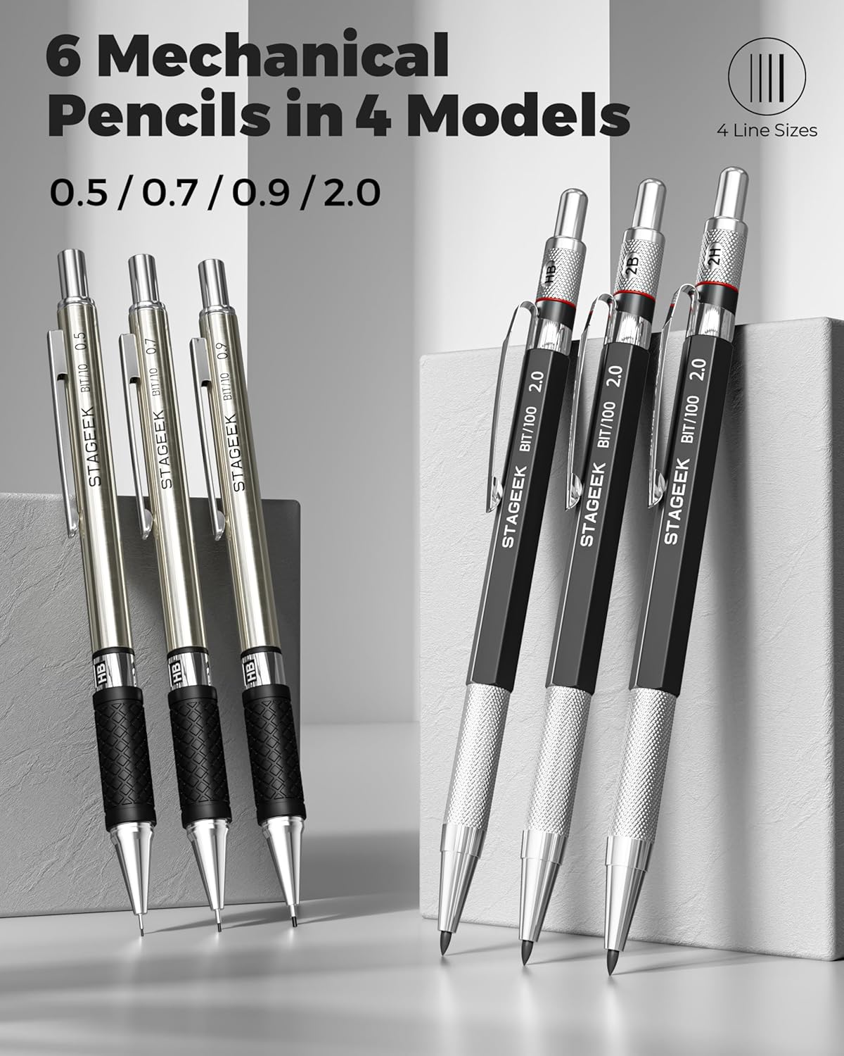 Thumbnail 3 de STAGEEK 30-teiliges Druckbleistift-Set mit Metallstiften, LEDertasche und Minen 0,5/0,7/0,9/2,0 mm