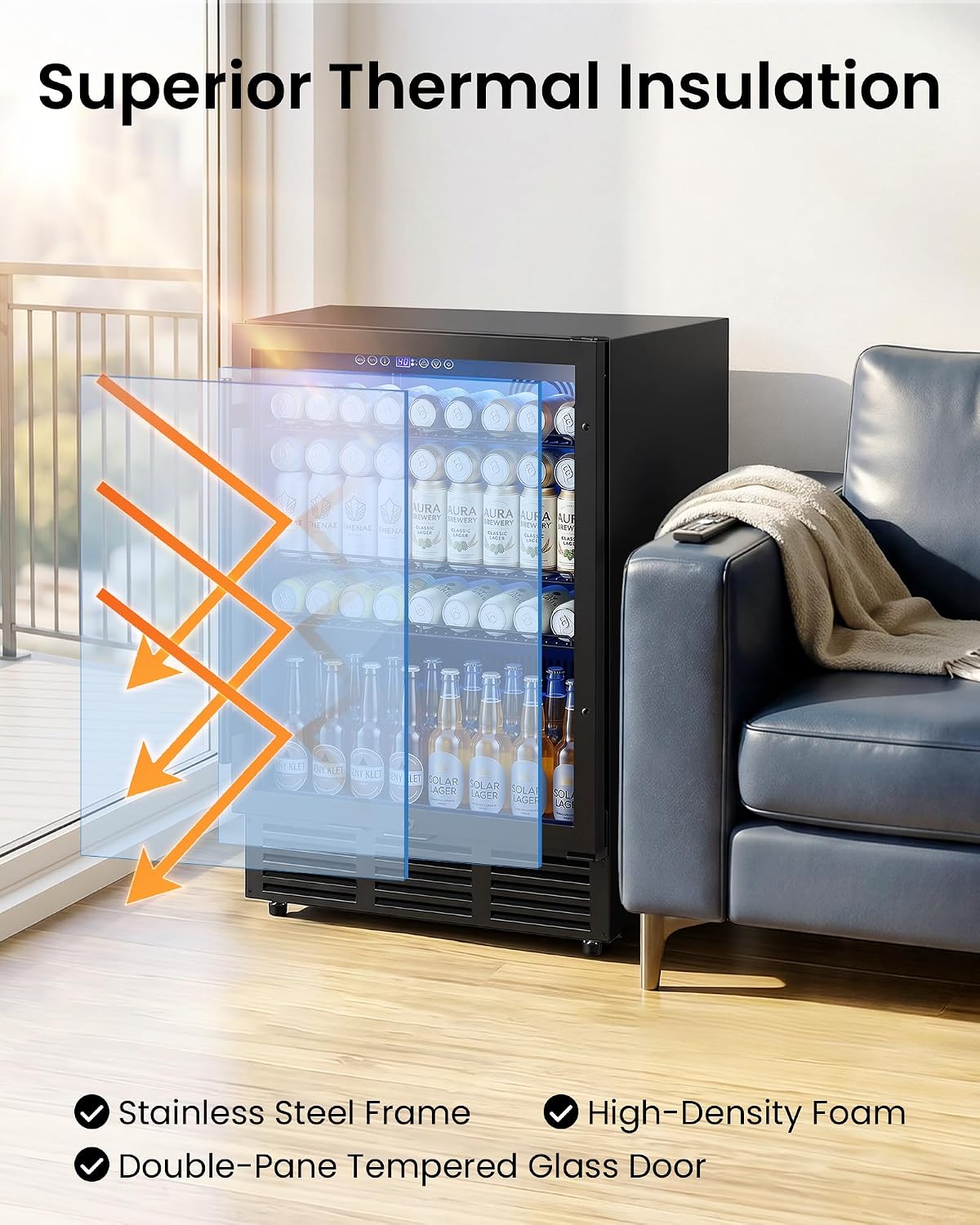 Detalle de ICEVIVAL BRU-04 24-Inch Beverage Refrigerator, 180-Can, Glass Door