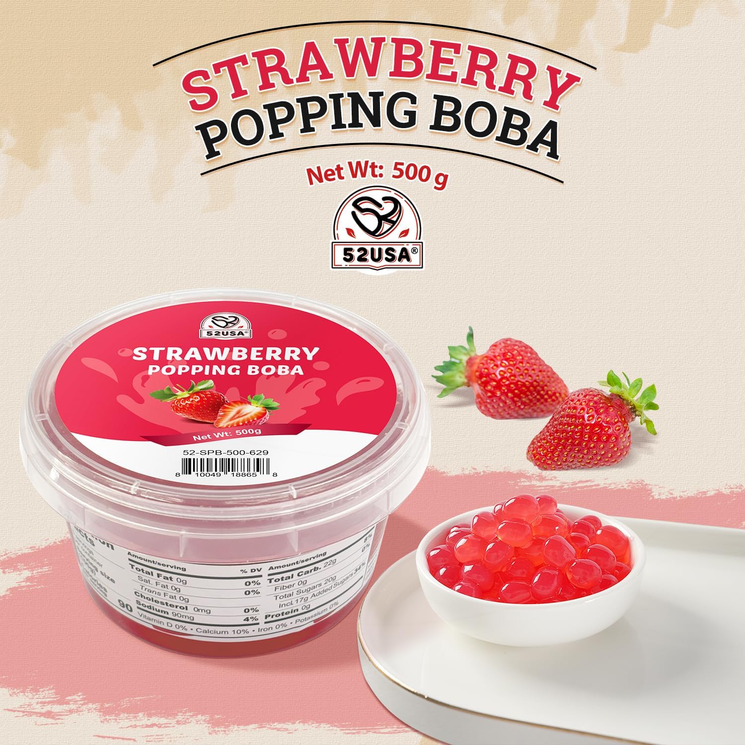 Detalle 2 de 52USA Strawberry Popping Boba, Ready-to-Use Pearls for Drinks and Desserts