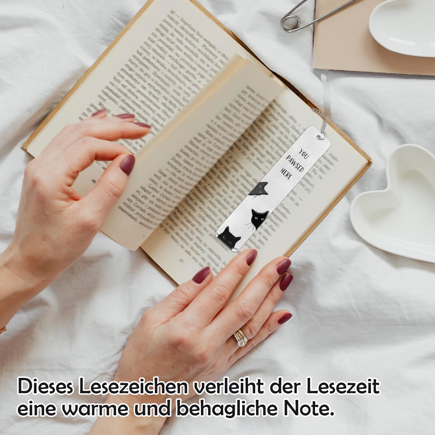 Thumbnail 4 de Lesezeichen Katze aus Edelstahl – süßes Katzenmotiv mit Anhänger, robustes Bookmarks Zubehör