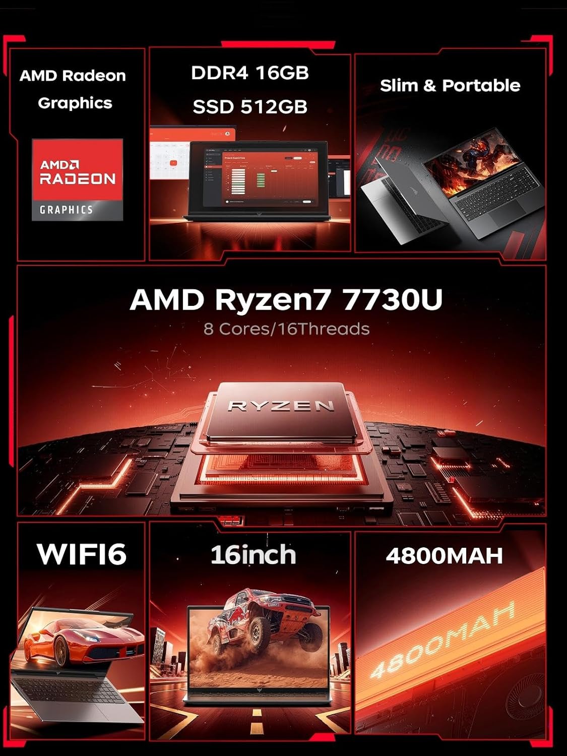 Detalle 2 de Tivique Gaming Laptop 15.6" Ryzen 7 7730U