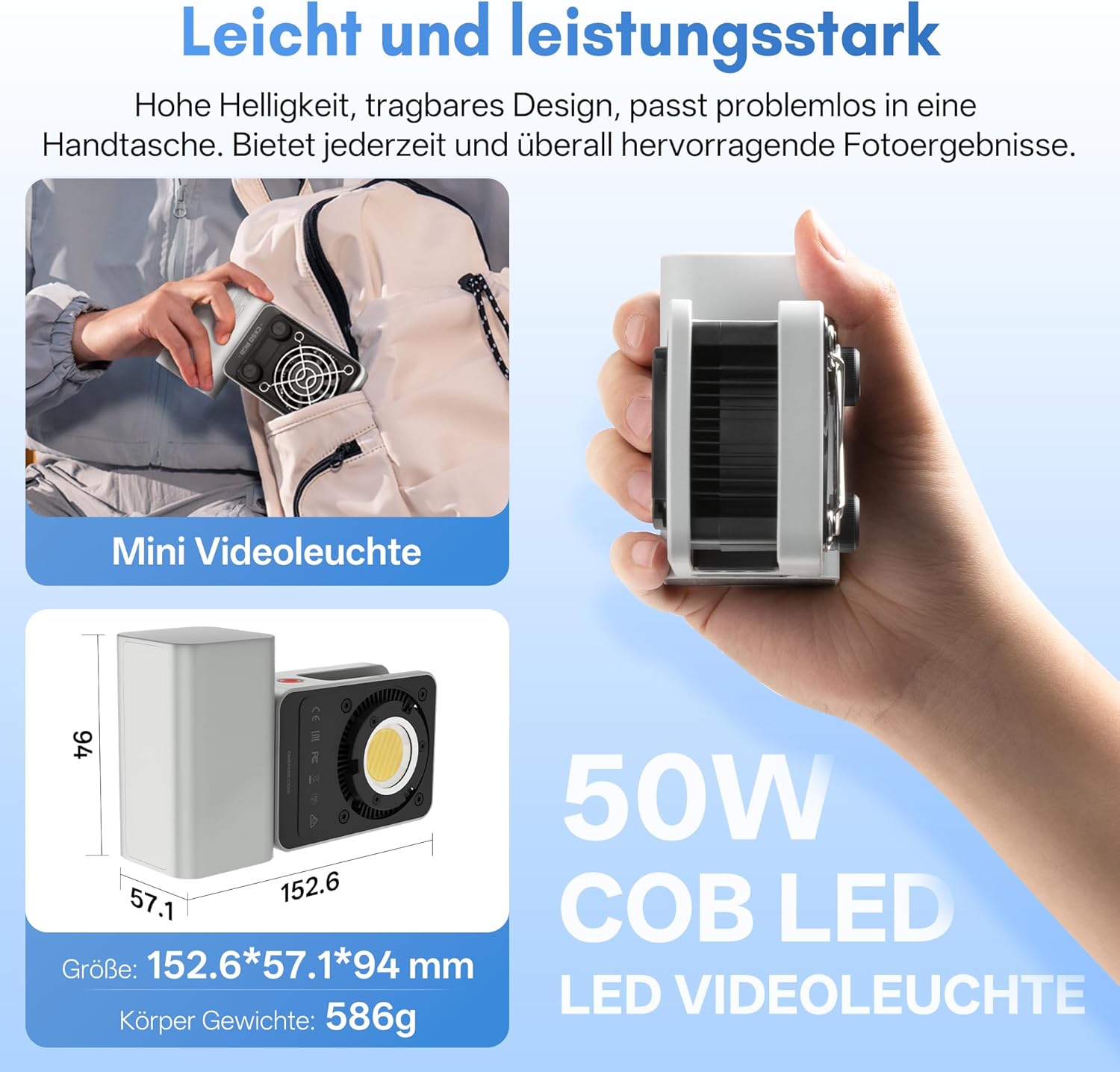 Thumbnail 1 de ZHIYUN CINEPEER CX50 Videolicht – LED-Fülllicht 50W Bi-Color mit Akku, App-Steuerung und 13 Effekten