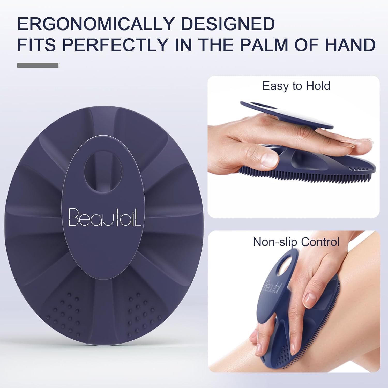Detalle de BeautyTAIL Brosse pour le corps en silicone — douche et bain, poils doux, idéale peau sensible, 1 pièce