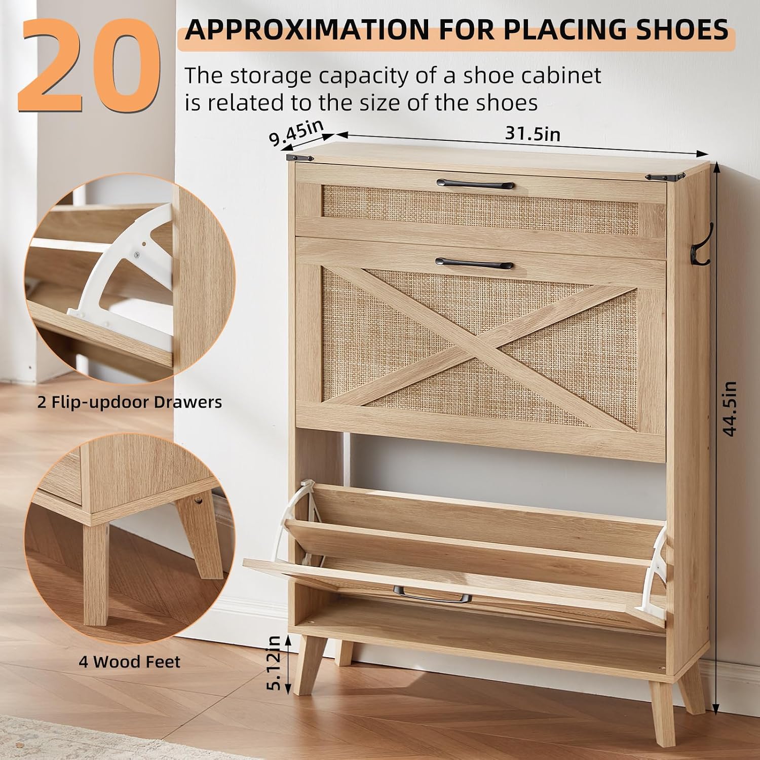 Detalle 2 de LEYAOYAO Shoe Cabinet 9.5-Inch Depth