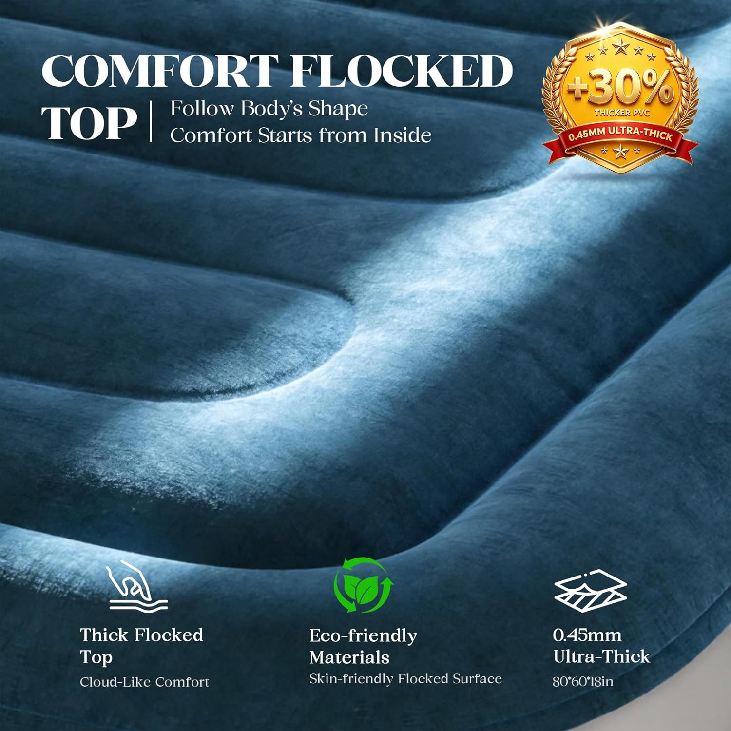 Thumbnail 4 de VOSSER Queen Air Mattress with Built-in Pump (18-inch raised, leak-proof PVC) — flocked top inflatable bed up to 800 lbs