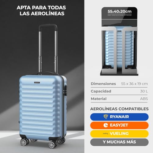 Detalle 2 de NUMADA Upfly XS Maleta de Cabina 55x36x19 cm (30 L) - Azul Claro, 4 Ruedas y Cierre de Combinación
