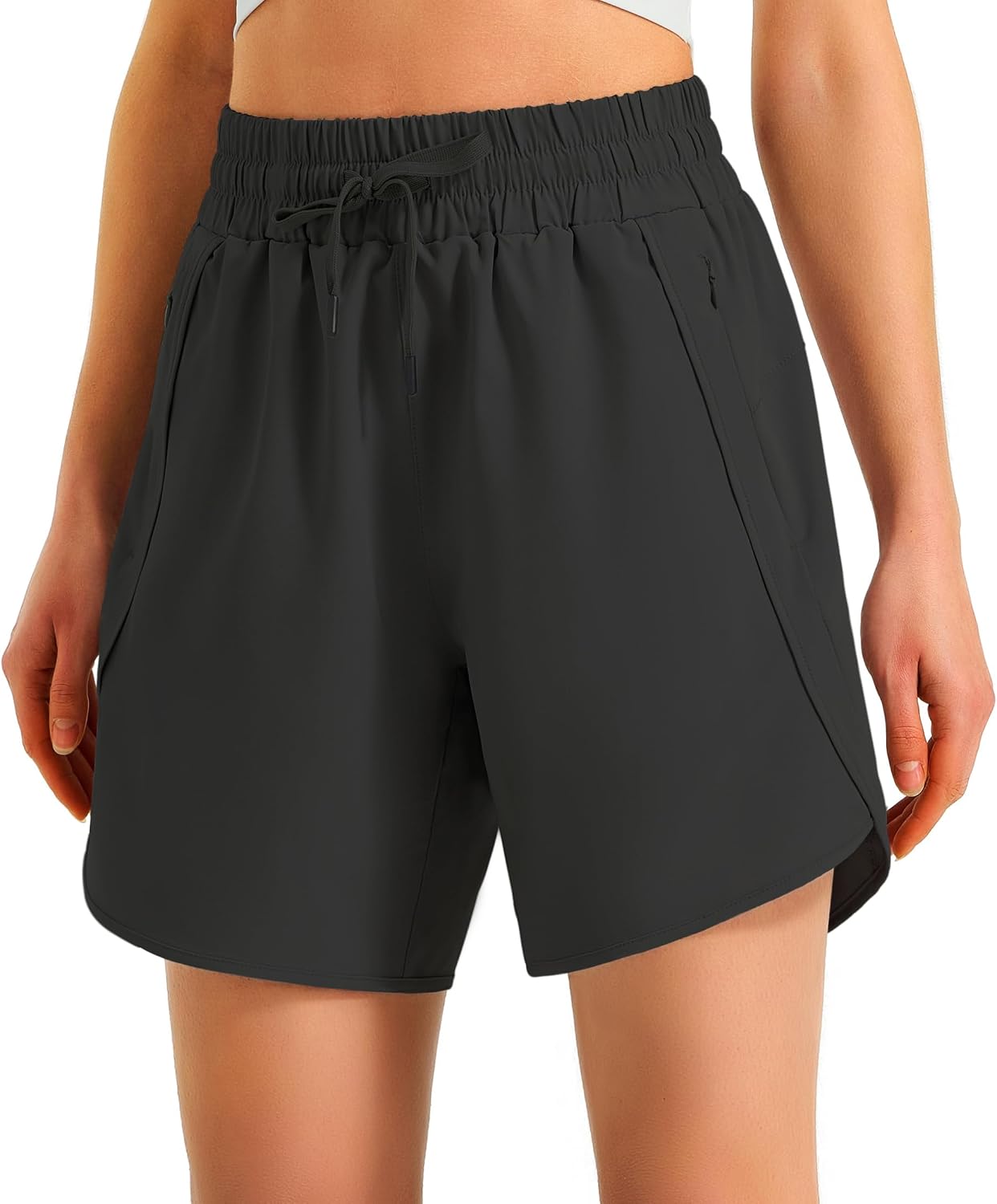 Detalle de Ksmien 5-7 Inch Women's Running Shorts with Quick-Dry Fabric and Zipper Pockets