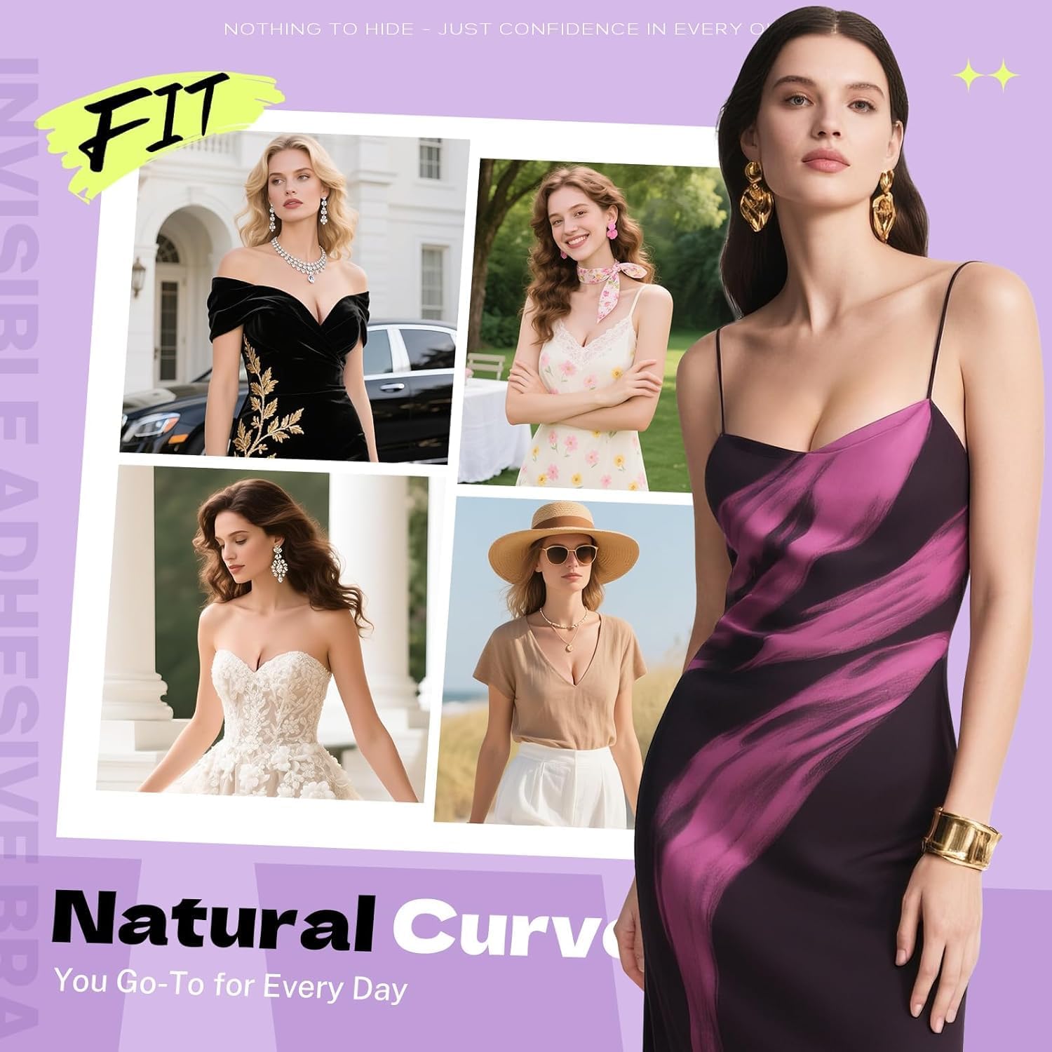Thumbnail 5 de Invisible Strapless Sticky Bra Push Up for Women (C Cup, Light Beige)