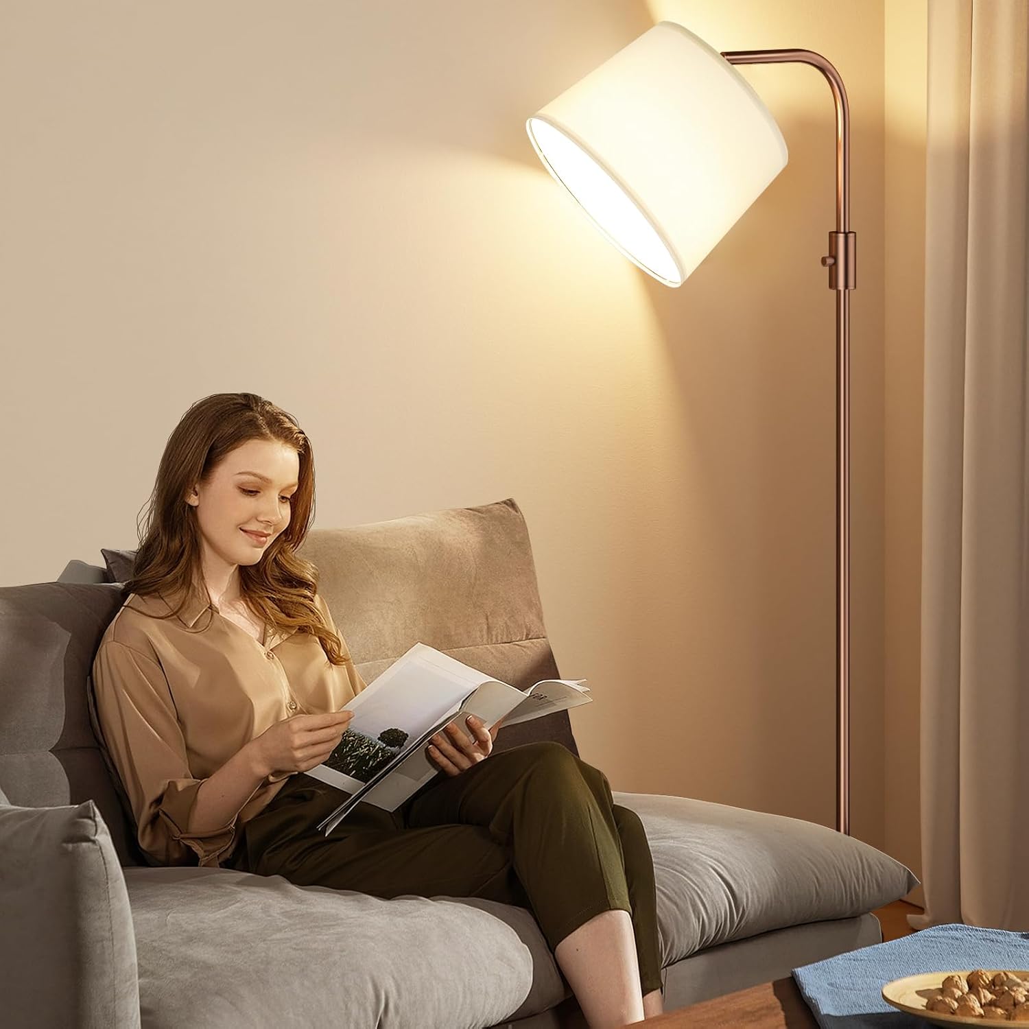 Detalle 1 de Ambimall Z5V8W6 Dimmable Arc Floor Lamp with Rotating Head and Linen Shade