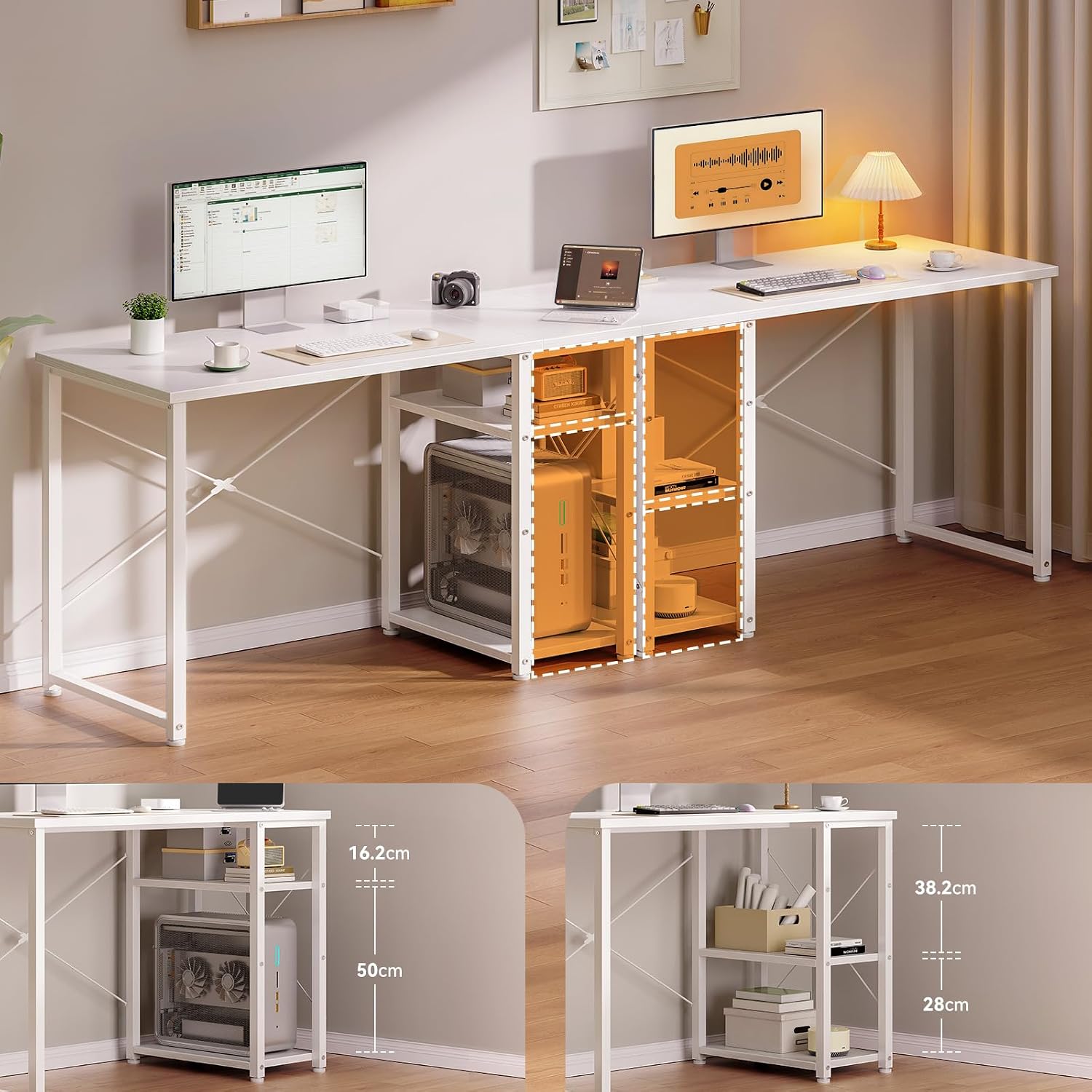 Detalle 2 de ODK B04021201012 bureau 120 x 48 cm, wit, met omkeerbare planken