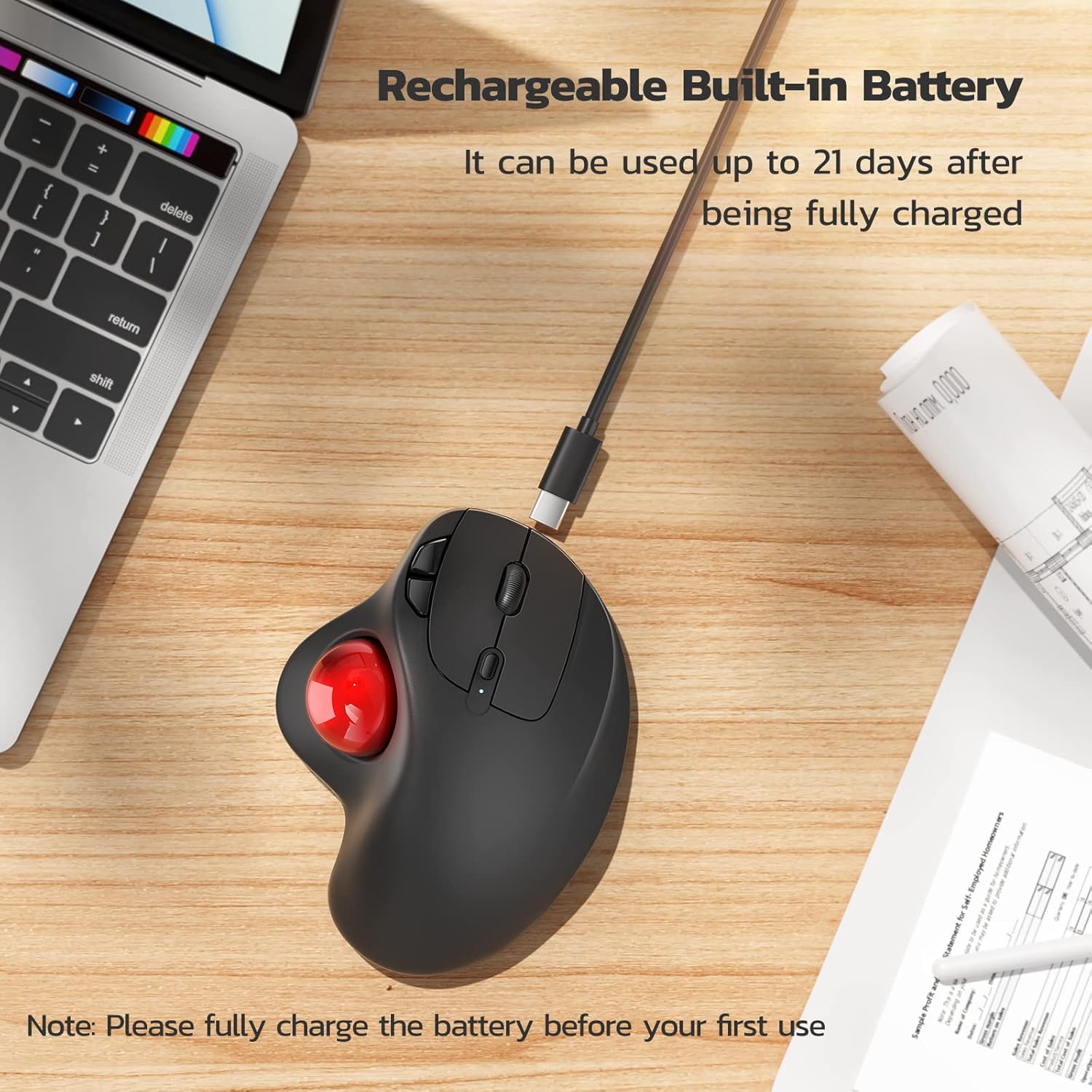 Thumbnail 4 de Nulea M501 kabellose Trackball-Maus mit 3-Geräte-Verbindung (Bluetooth oder 2,4G) und wiederaufladbarem Akku