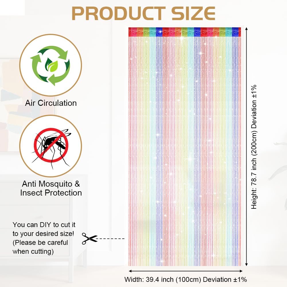 Detalle 2 de OFFCUP Door Curtain, 100 x 200 cm, Colourful Polyester String Curtain