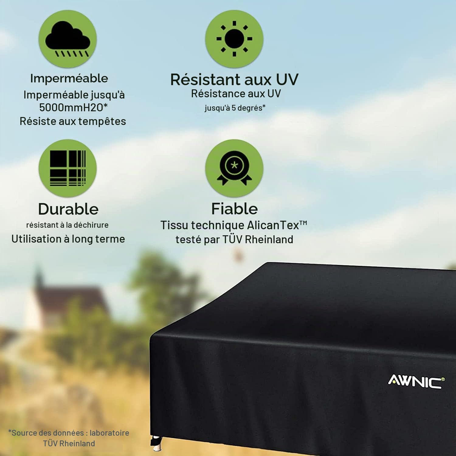Detalle de AWNIC S220-3D bankhoes voor 3-zits tuinbank, waterdicht 420D-polyester