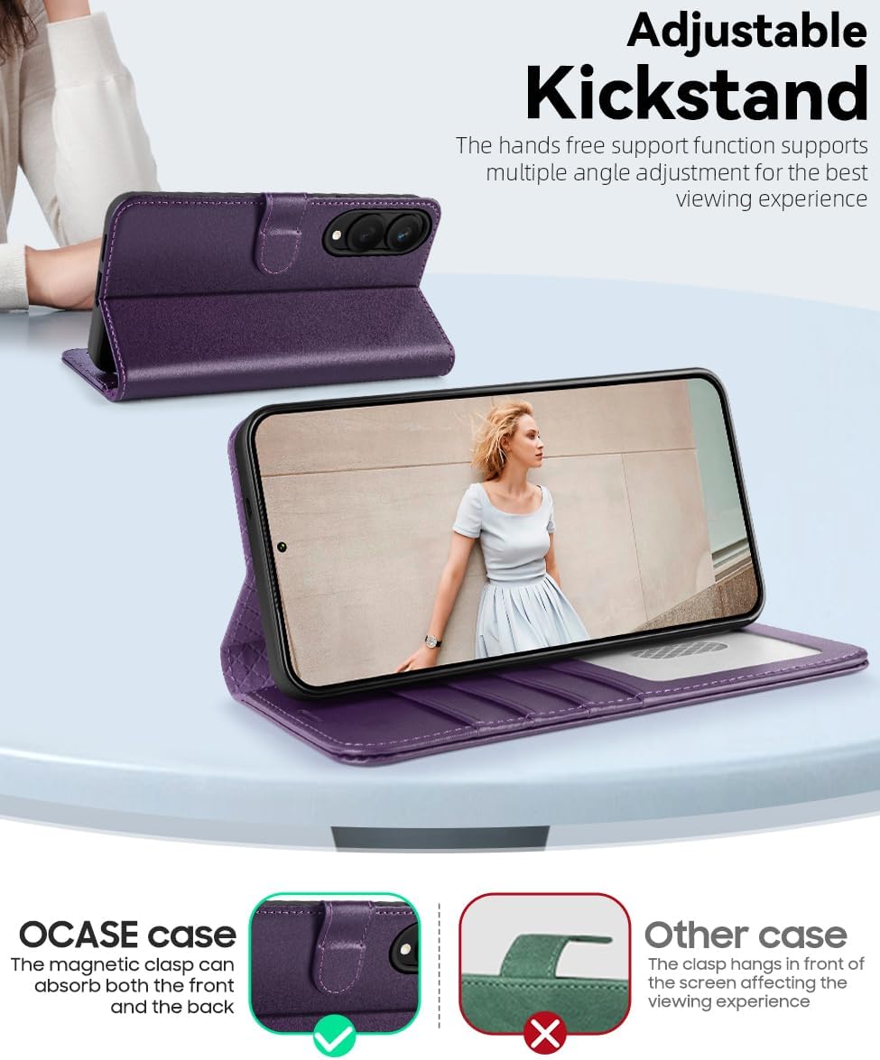 Detalle de OCASE Lederhülle für Samsung Galaxy S25 Edge 5G – Klappbar, RFID-Schutz, Dunkelviolett