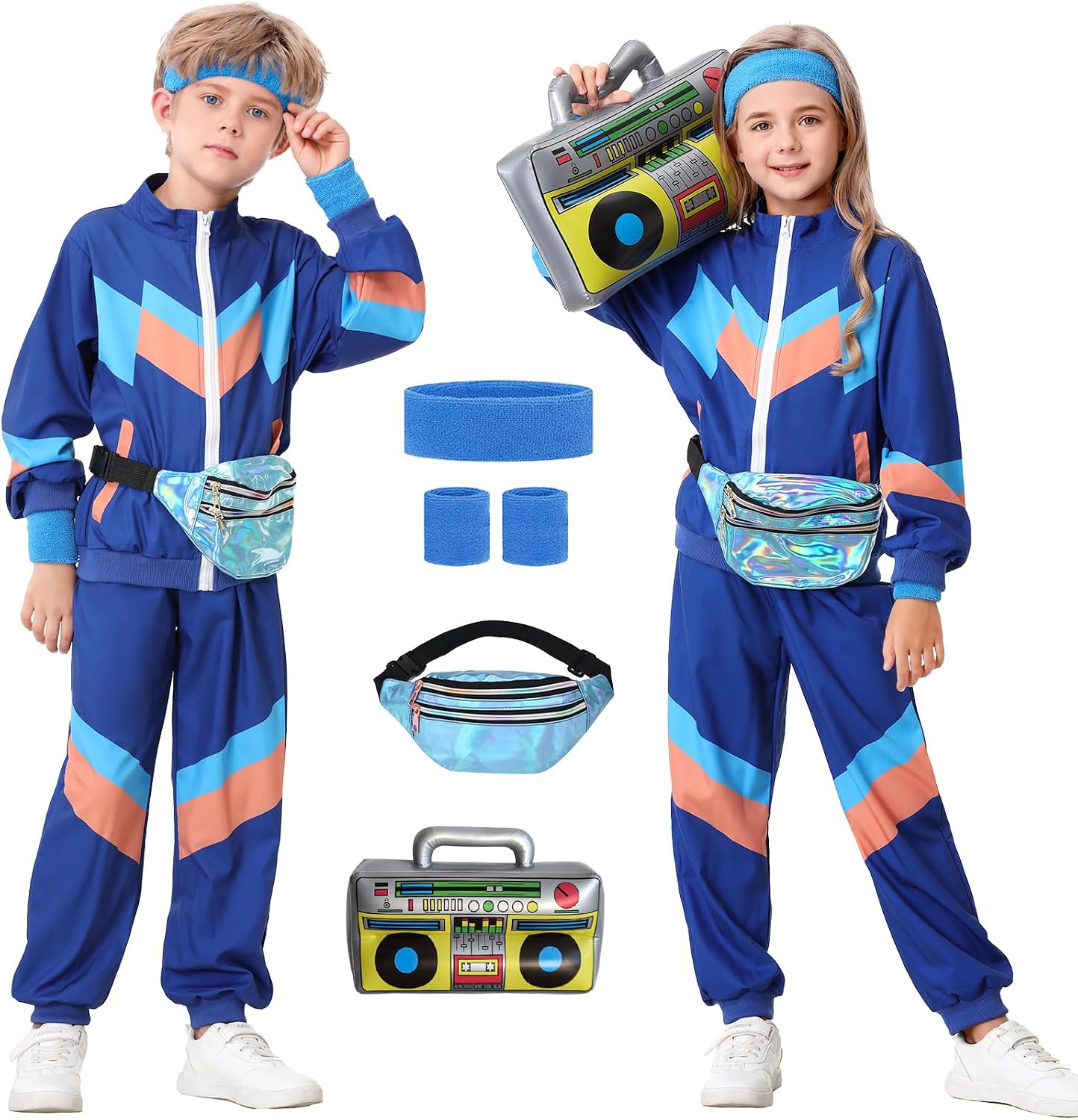 Detalle de Ezuwail Kids’ 80s/90s Unisex Tracksuit Costume, 6-Piece Set