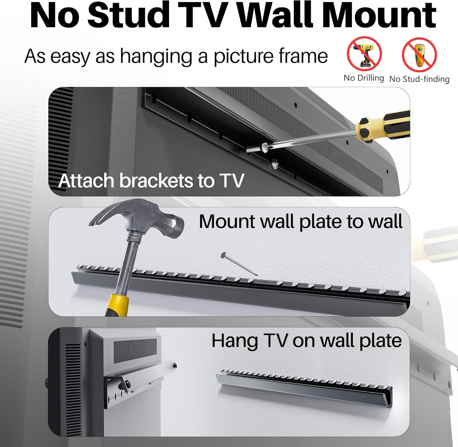 Thumbnail 2 de Aetubree Studless Drywall TV Mount (No Drill) for 32–75 inch TVs, VESA up to 600x400mm
