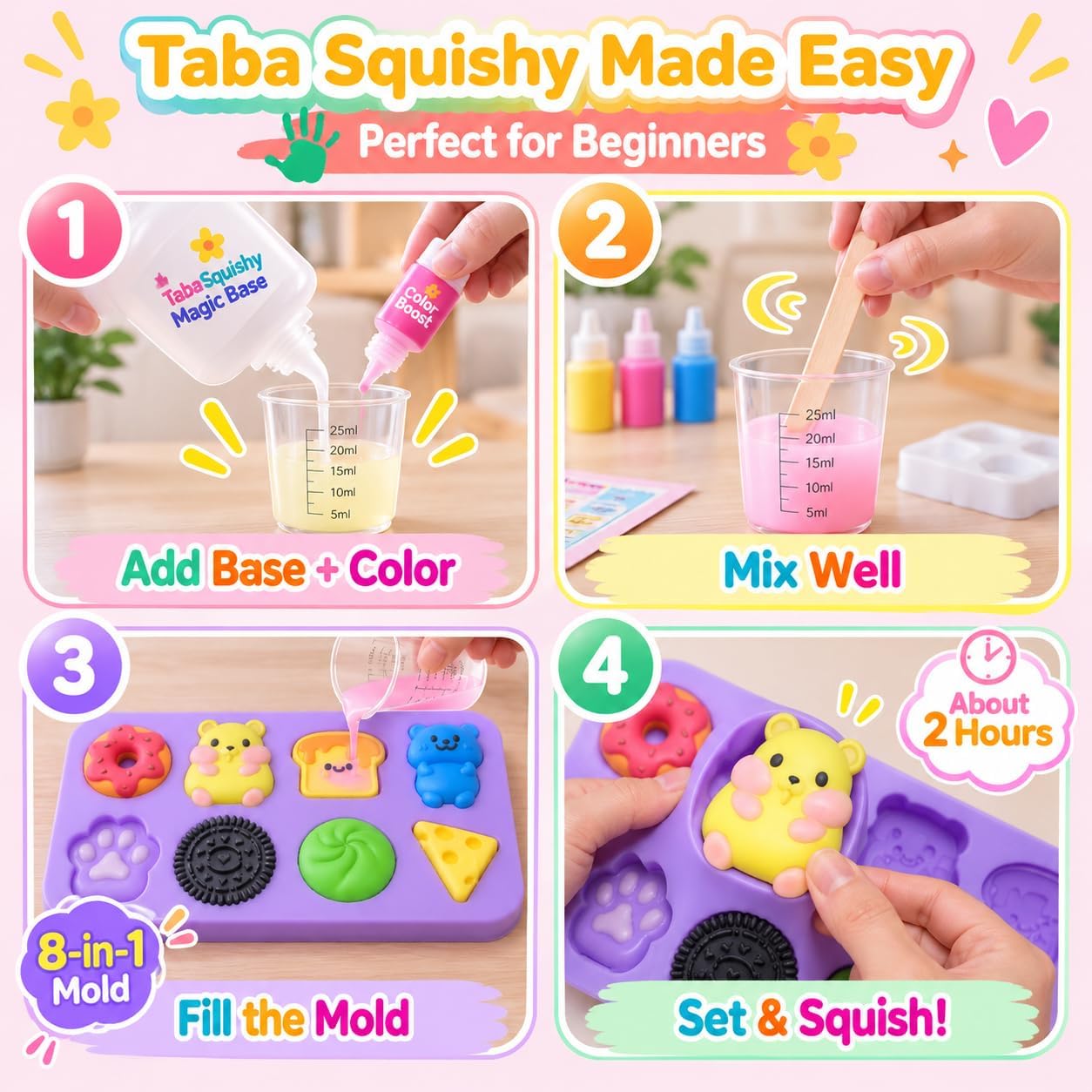 Detalle de AMOSTING SQU01 Taba Squishy Making Kit with 8 Silicone Molds and 9 Colors