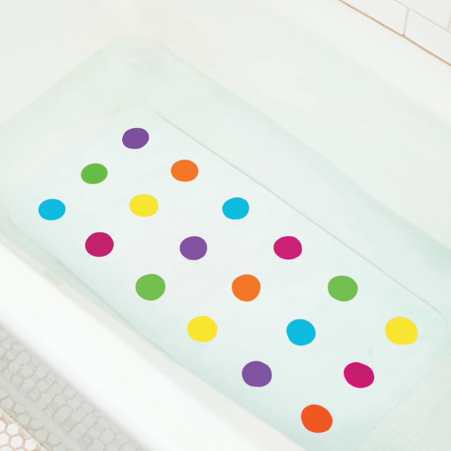 Detalle de Munchkin Dandy Dots Non Slip Baby Bath Mat (White) – Colourful Shower Mat with Strong Suction